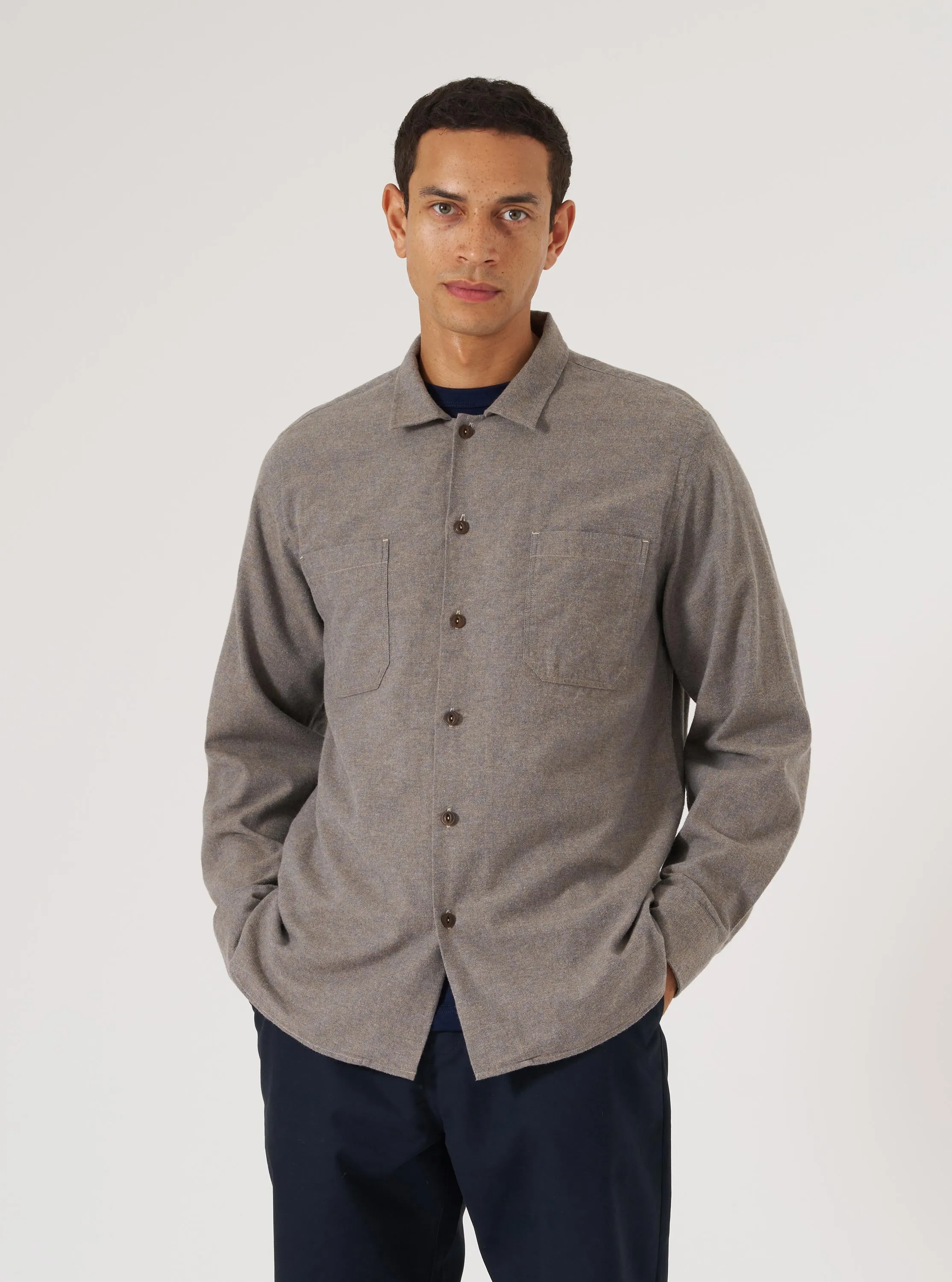 Classy Detail Brown Brushed Flannel Work Shirt