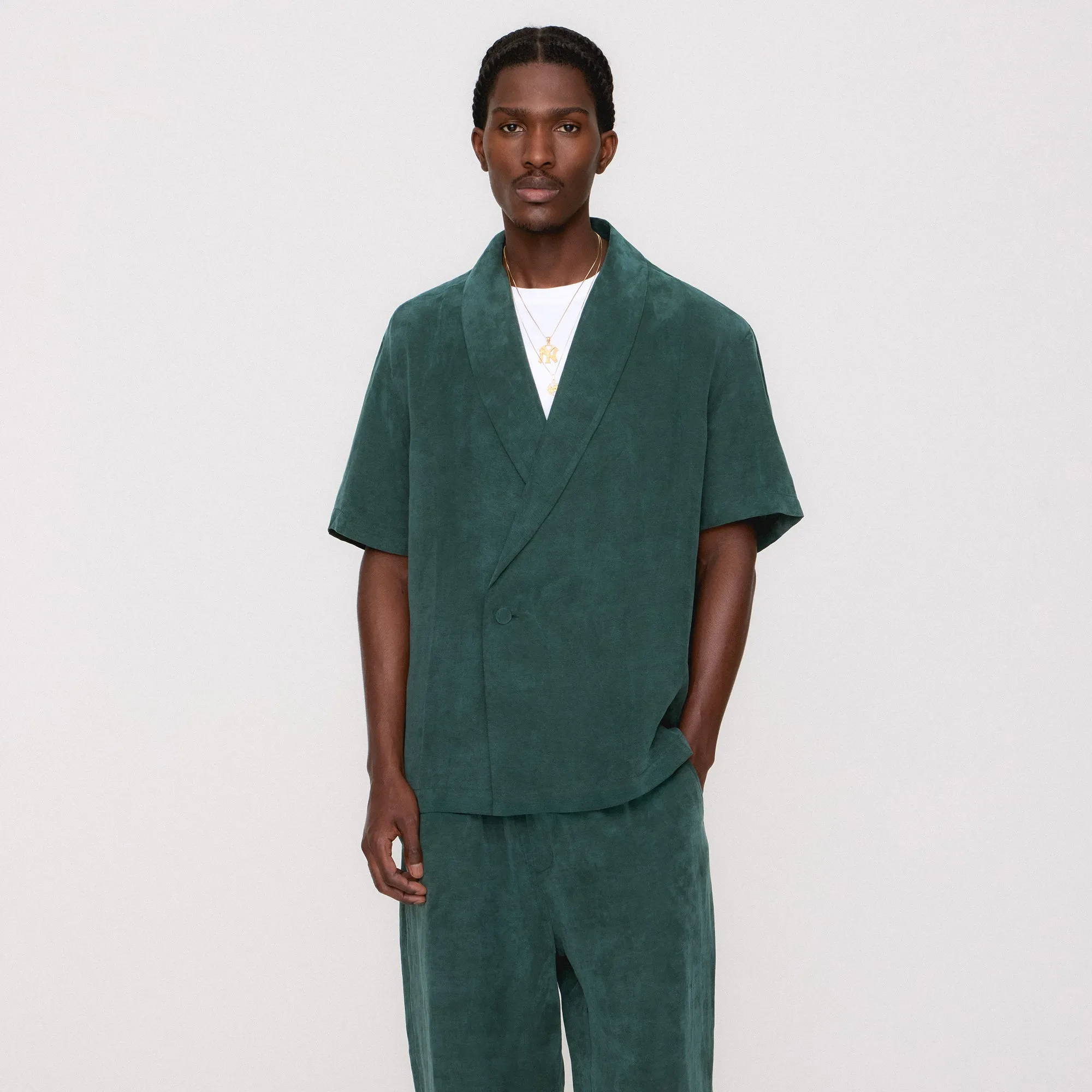 Seamless Knit Cuffs Heat Retention Kith Cupro Linen Short Sleeve Thompson Crossover Shirt - Stadium