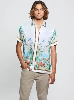 Smart Appearance Monochrome Palette Blue Charm Big Cat Shirt