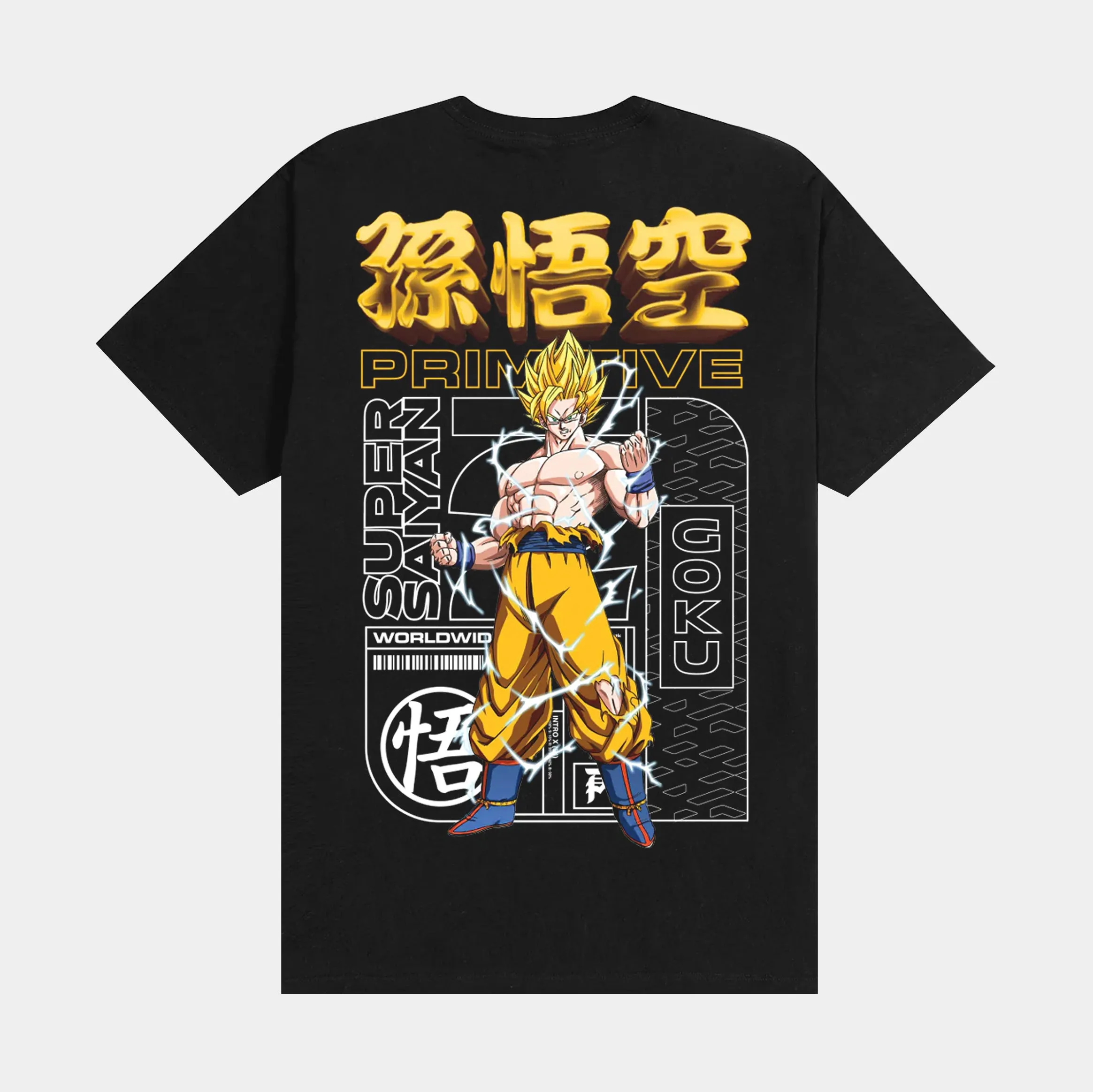 UV Protective Fabric Dragon Ball Z Spirit and Sand Mens Short Sleeve Shirt (Black/Yellow)