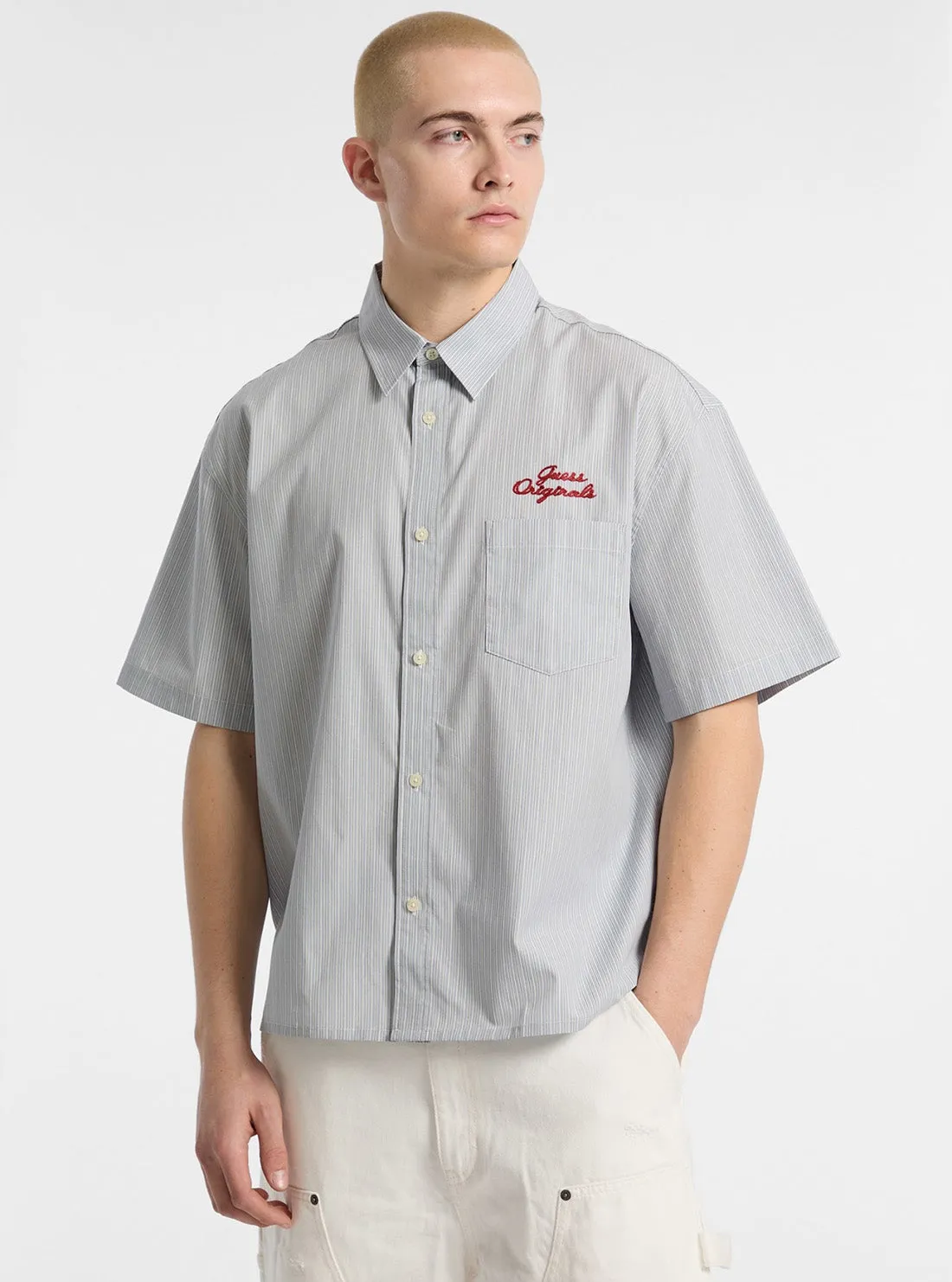 Comfortable Layer Guess Originals Eco Blue Striped Poplin Shirt