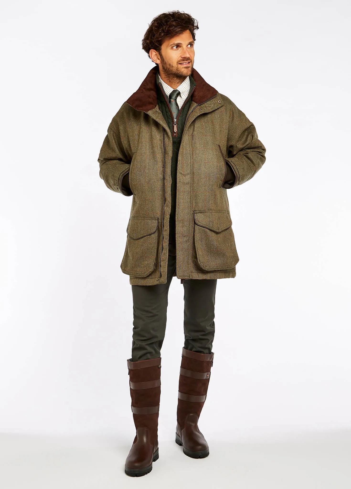 Ballinturbet Men's Tweed Shooting Jacket - Cedar Dynamic Compression Fit snag resistant