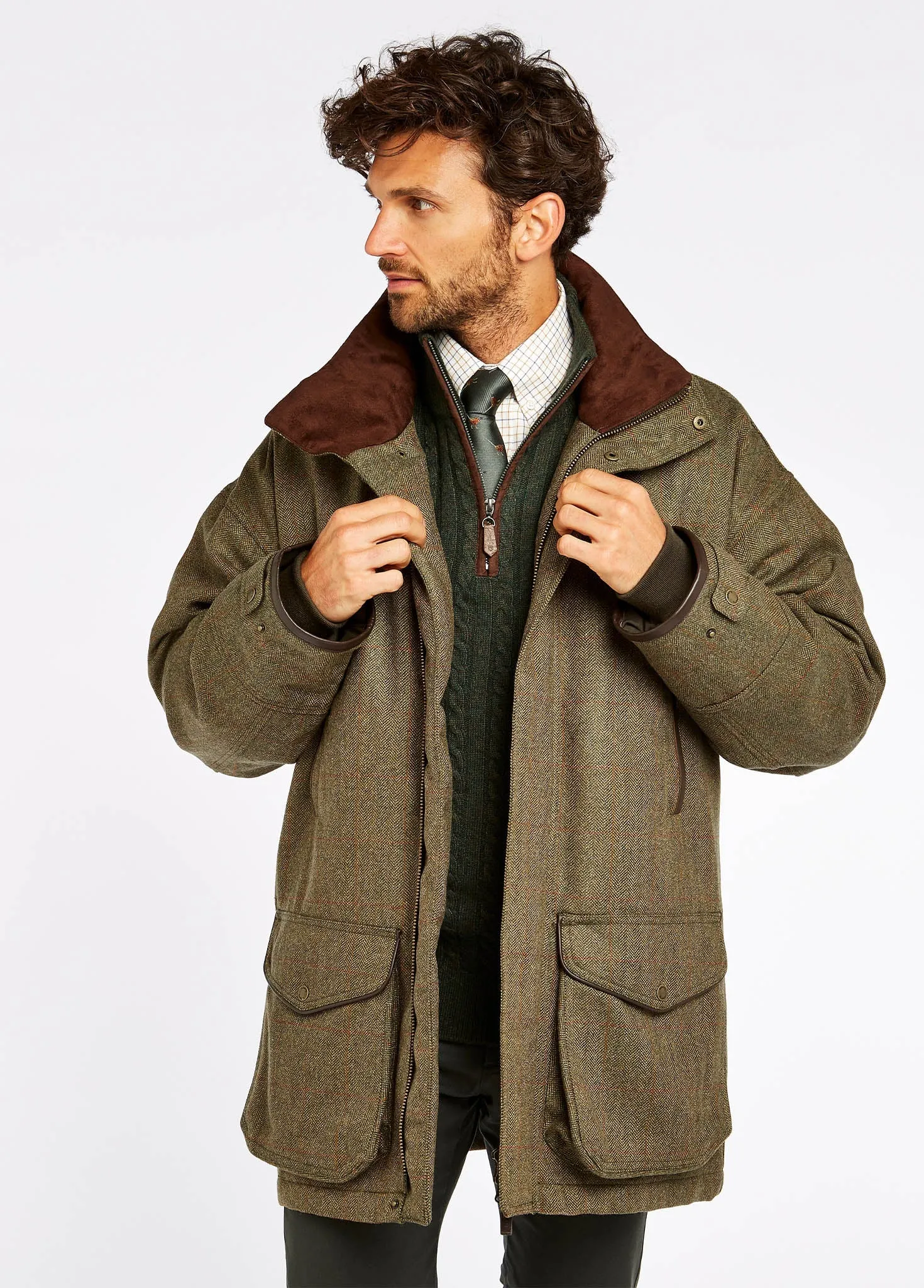 Hypoallergenic Fibers Ballinturbet Men's Tweed Shooting Jacket - Cedar