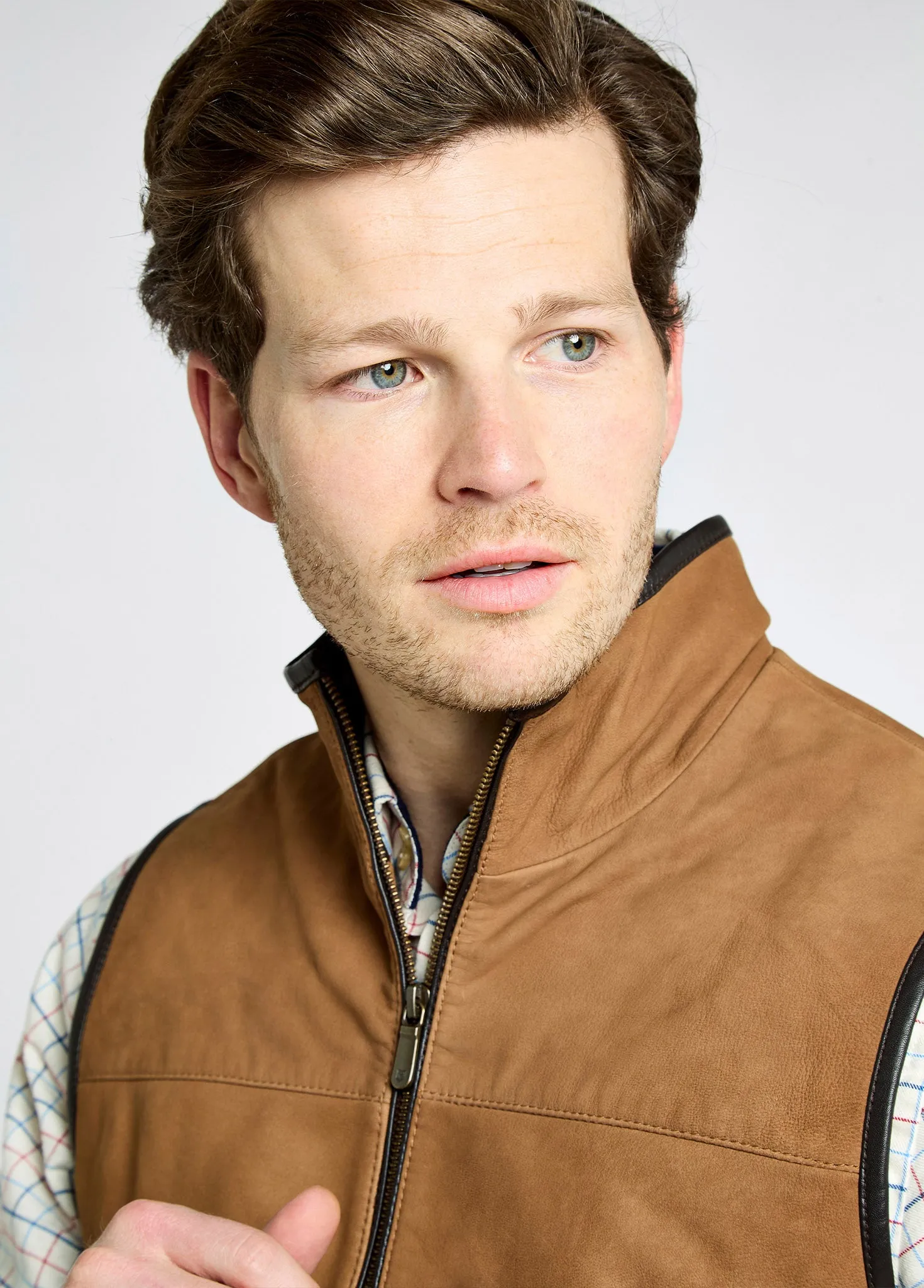 Reflective accents Thermal Insulation Layer Dunhill Men's Leather Vest - Tan