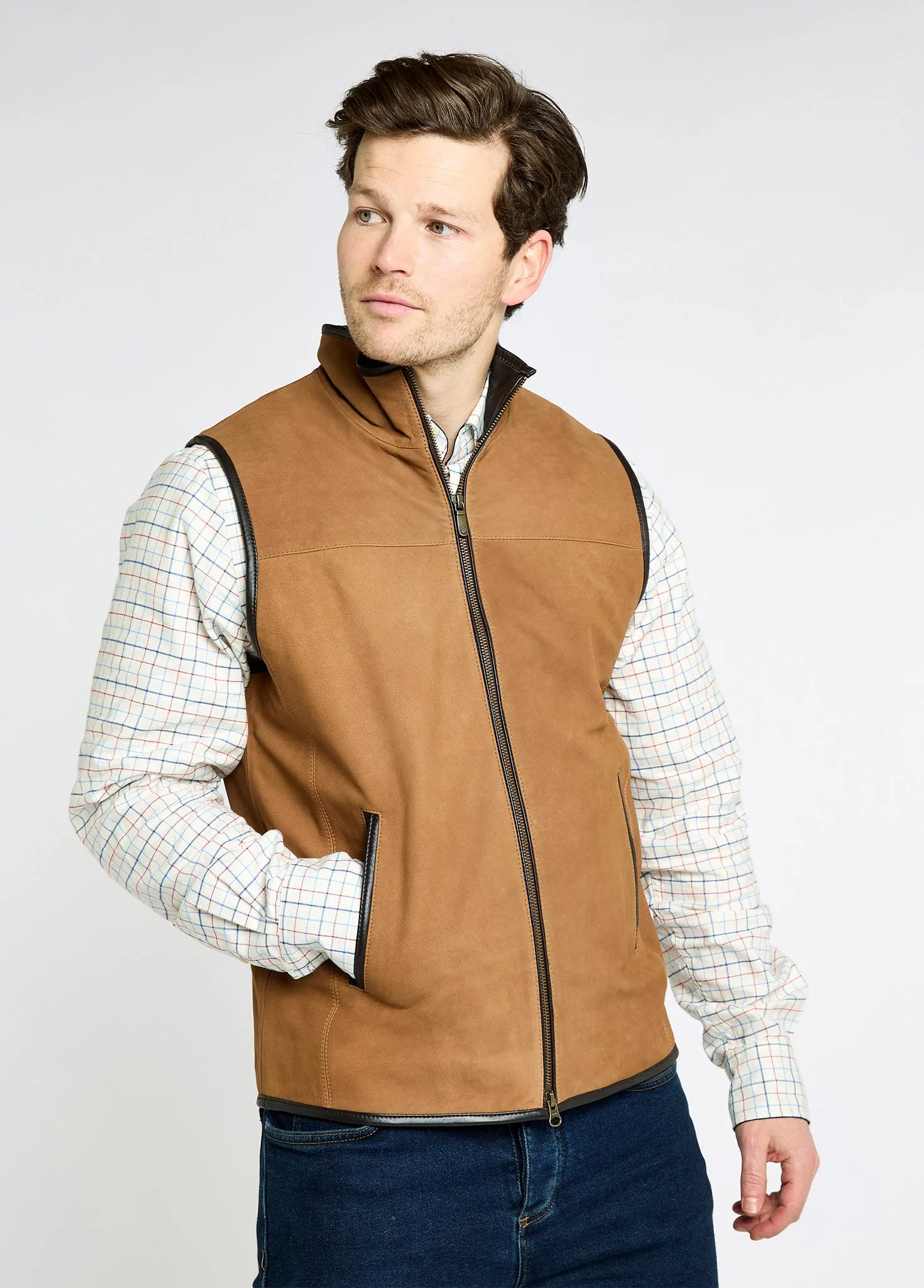 Easy Fit Dunhill Men's Leather Vest - Tan