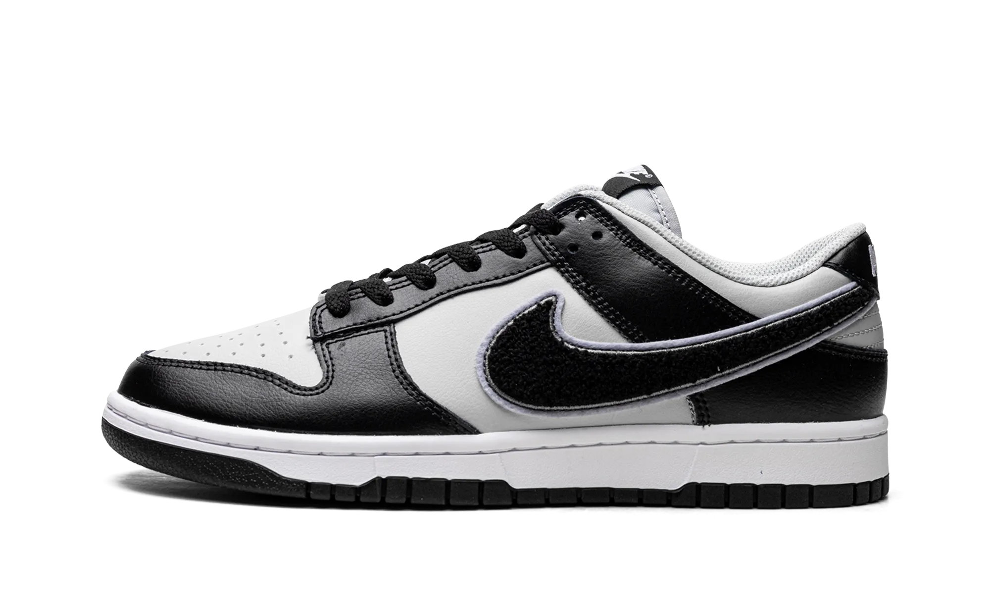 High Top Design Dunk Low "Chenille Swoosh Black Grey"