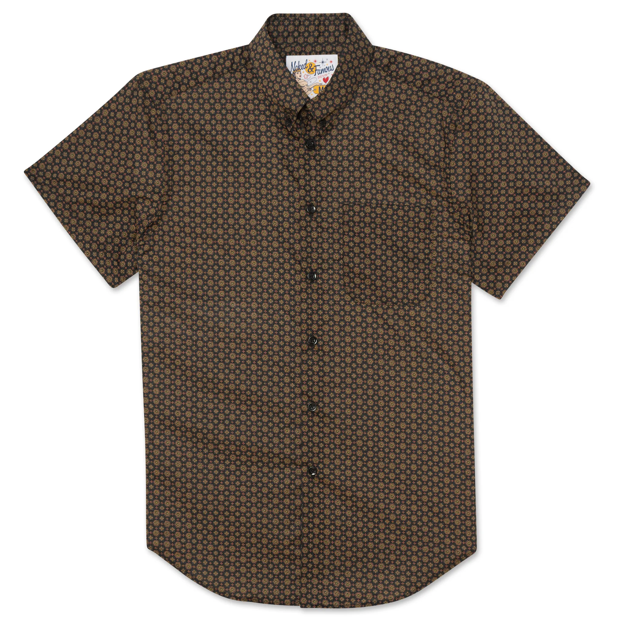 Short Sleeve Easy Shirt - Medallions Print - Black Temperature Regulating Cooling Core Technology