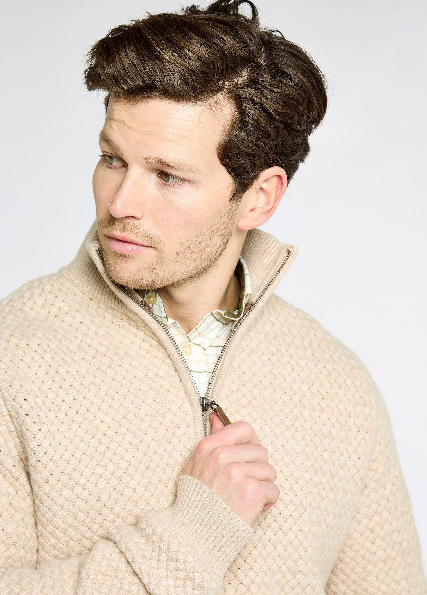 Repair Fit Stylish Layer Power Men's Zip neck sweater - Oat