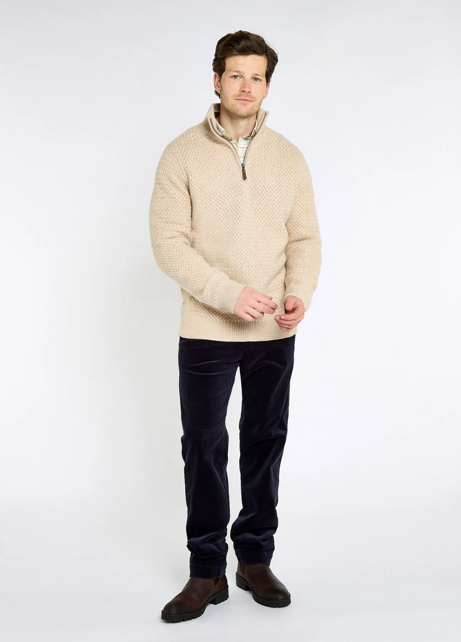 Power Men's Zip neck sweater - Oat HighElasticity Fiber