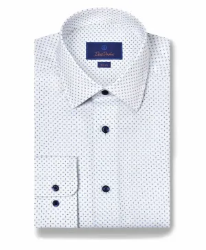Plaid Design Lounge Comfort SBSP11204155 | White & Navy Print Stretch Dress Shirt