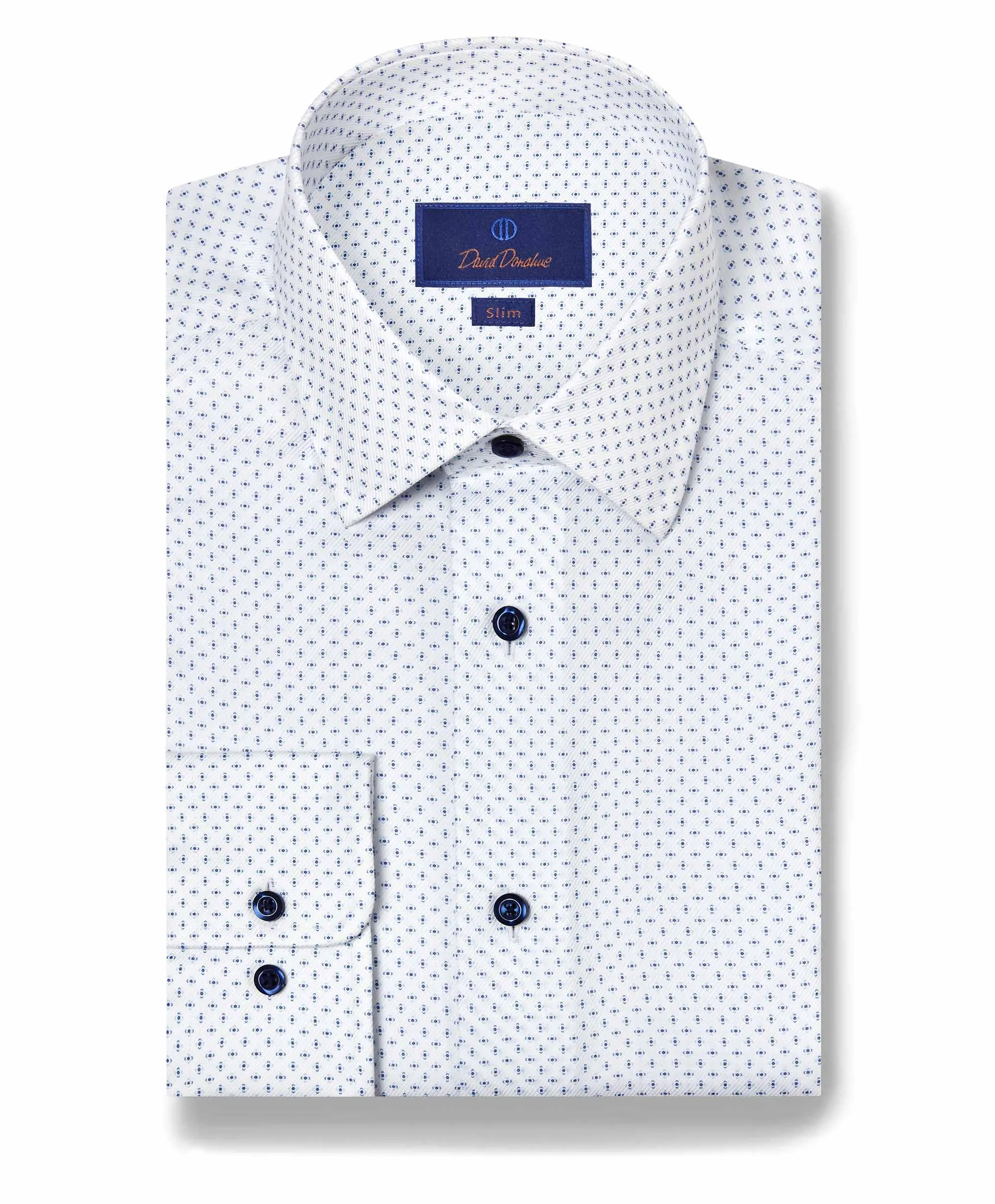 Plaid Design Lounge Comfort SBSP11204155 | White & Navy Print Stretch Dress Shirt
