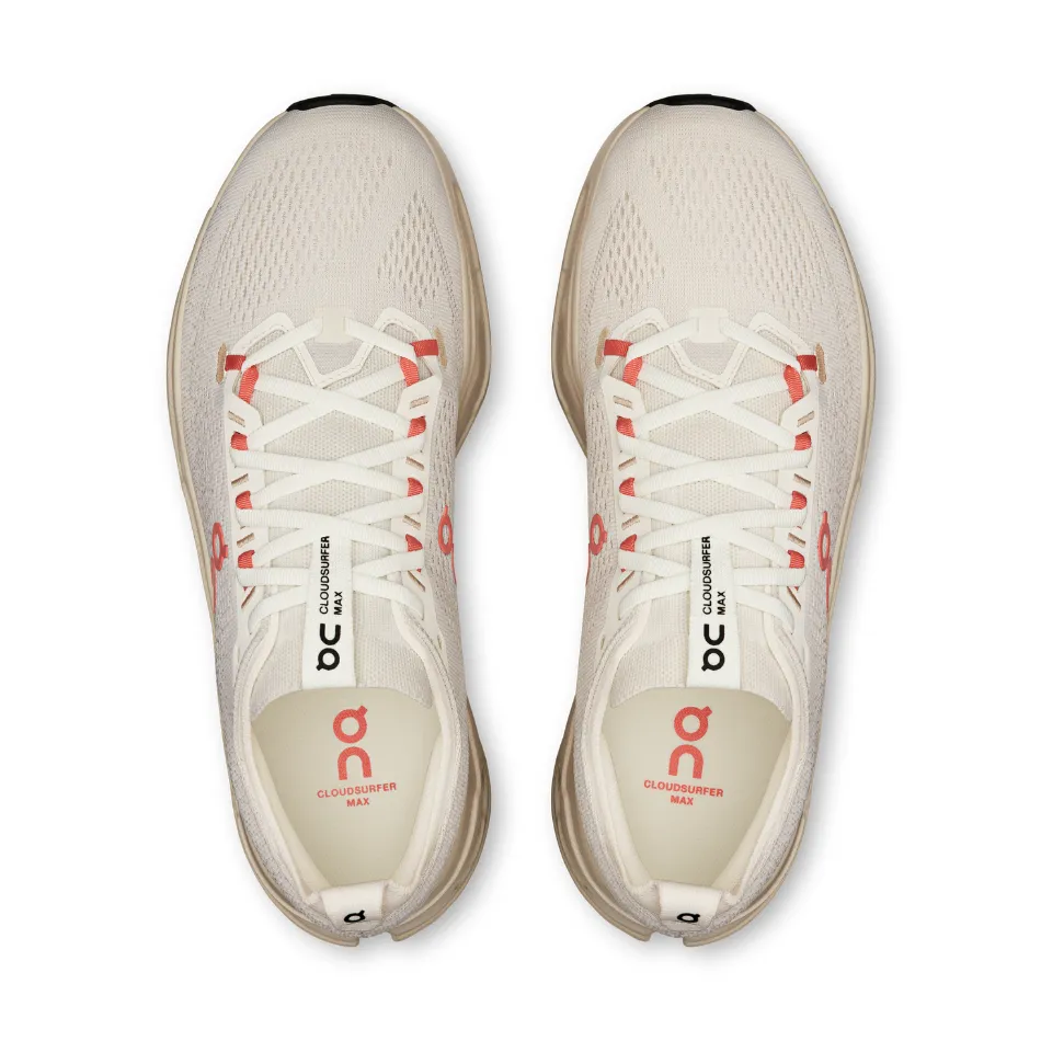 Hydraulic Heel Cushioning Elastic Lace System On Men's Cloudsurfer Max Running Shoes in Ivory/Salmon AW25