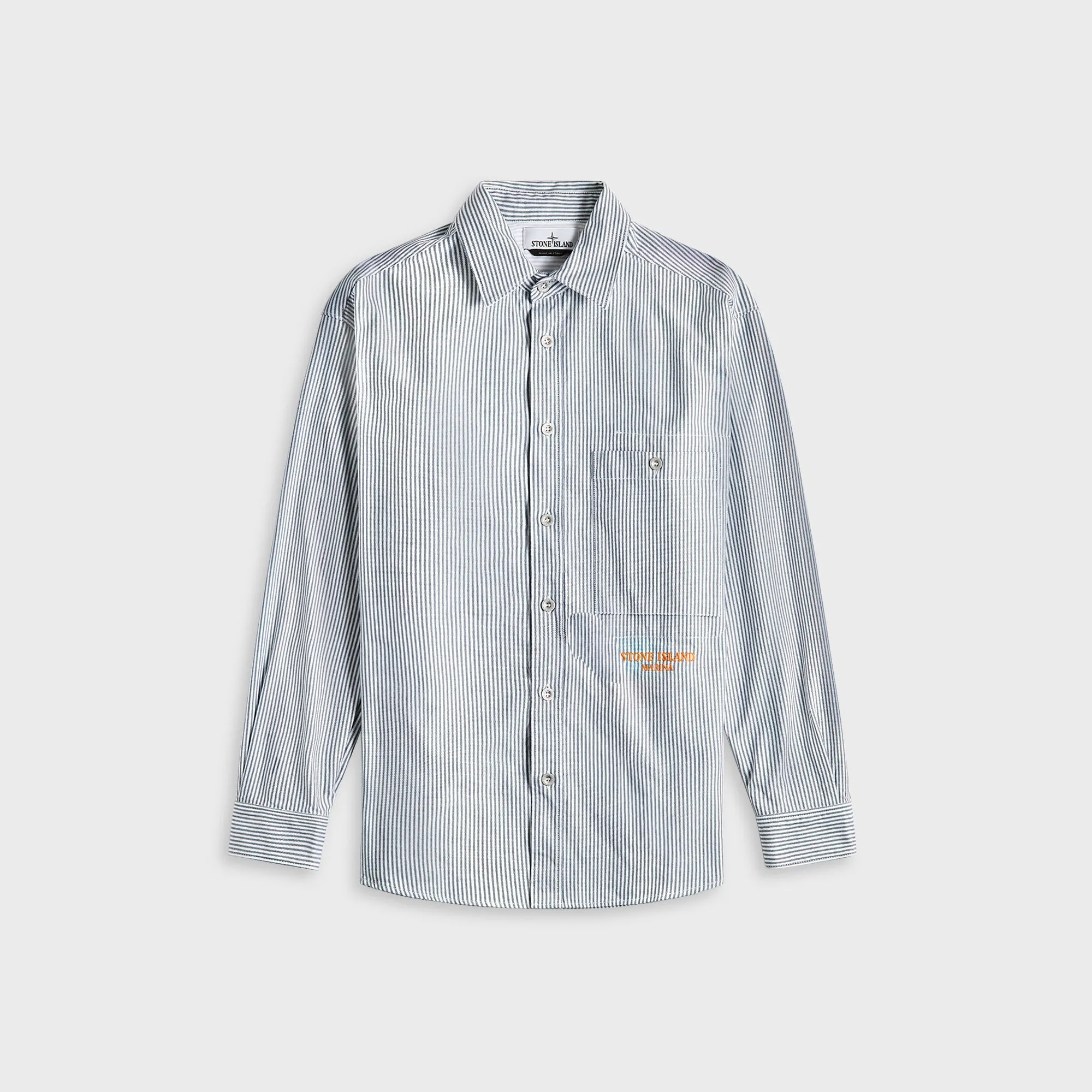 Stone Island Striped Oxford Cotton Marina Shirt - Blue Marine Durable zipper pull