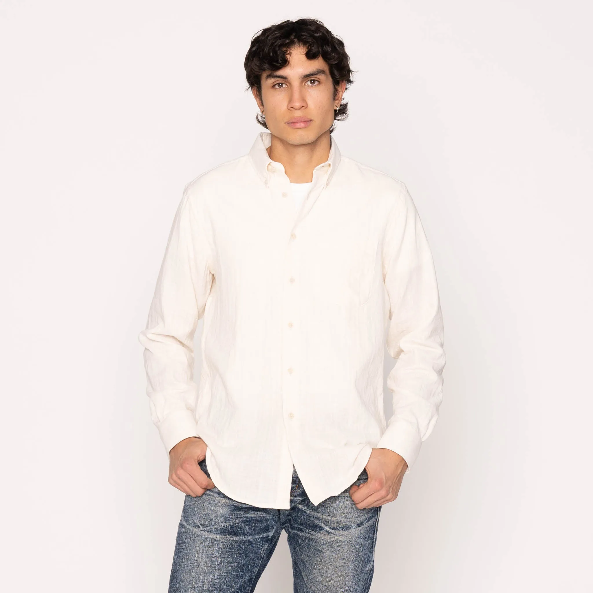 Easy Shirt - Double Weave Slub Gauze- White Performance Fabric