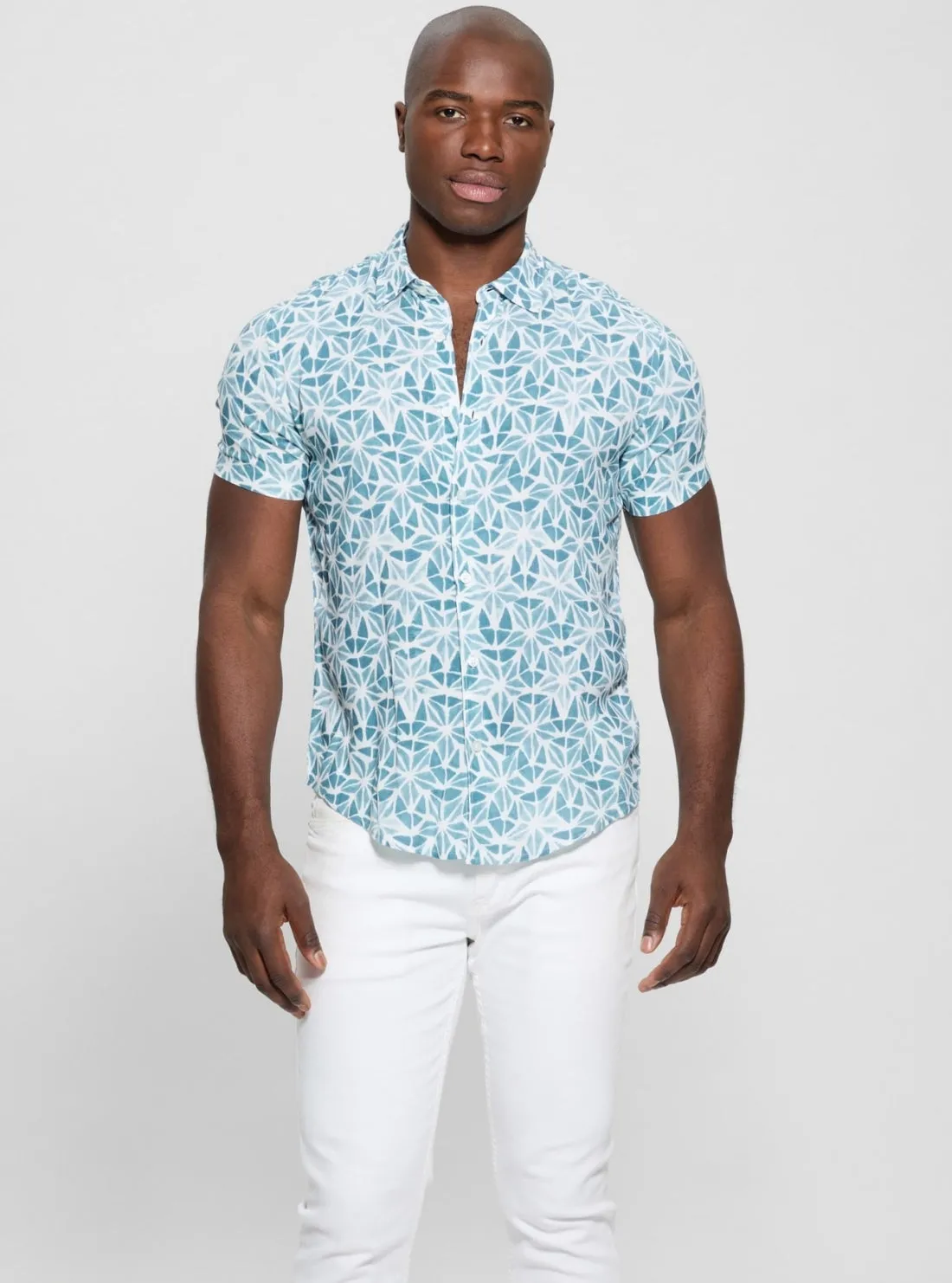 Eco Blue Watercolor Rayon Shirt Multi Pocket Utility