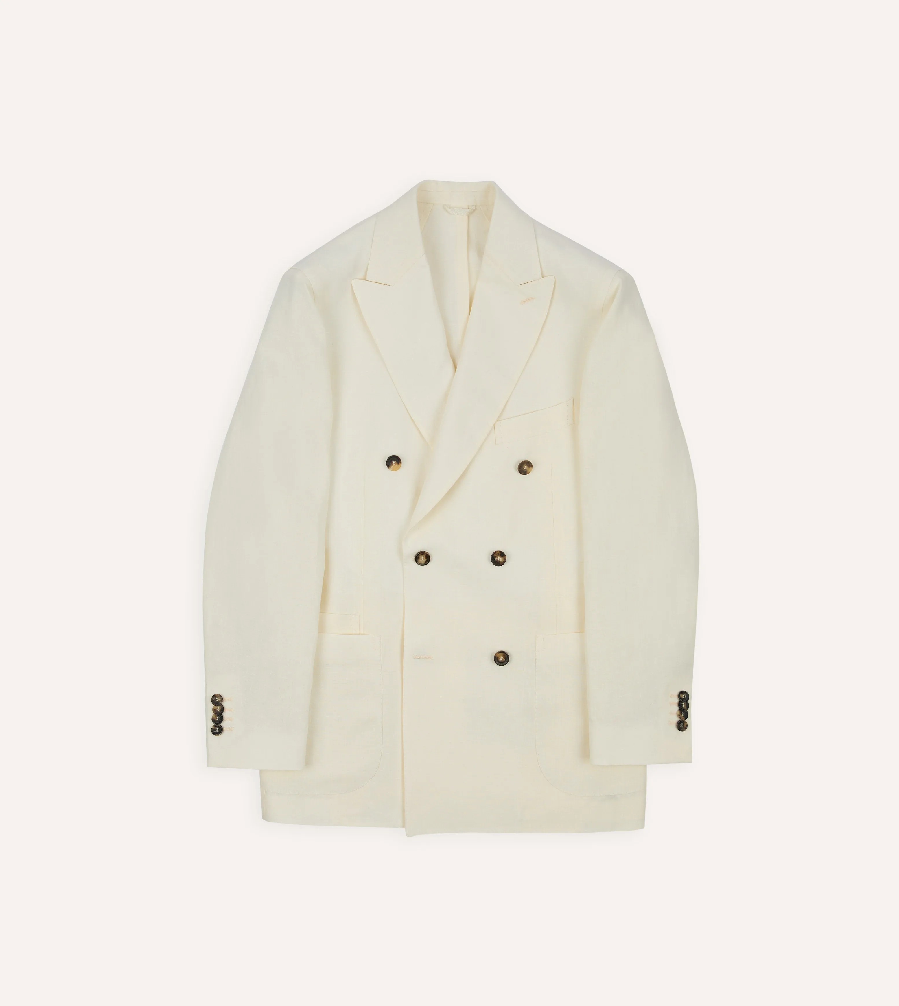 RibbedTrims Ecru Linen Double-Breasted Tailored Jacket