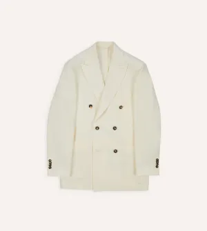 RibbedTrims Ecru Linen Double-Breasted Tailored Jacket
