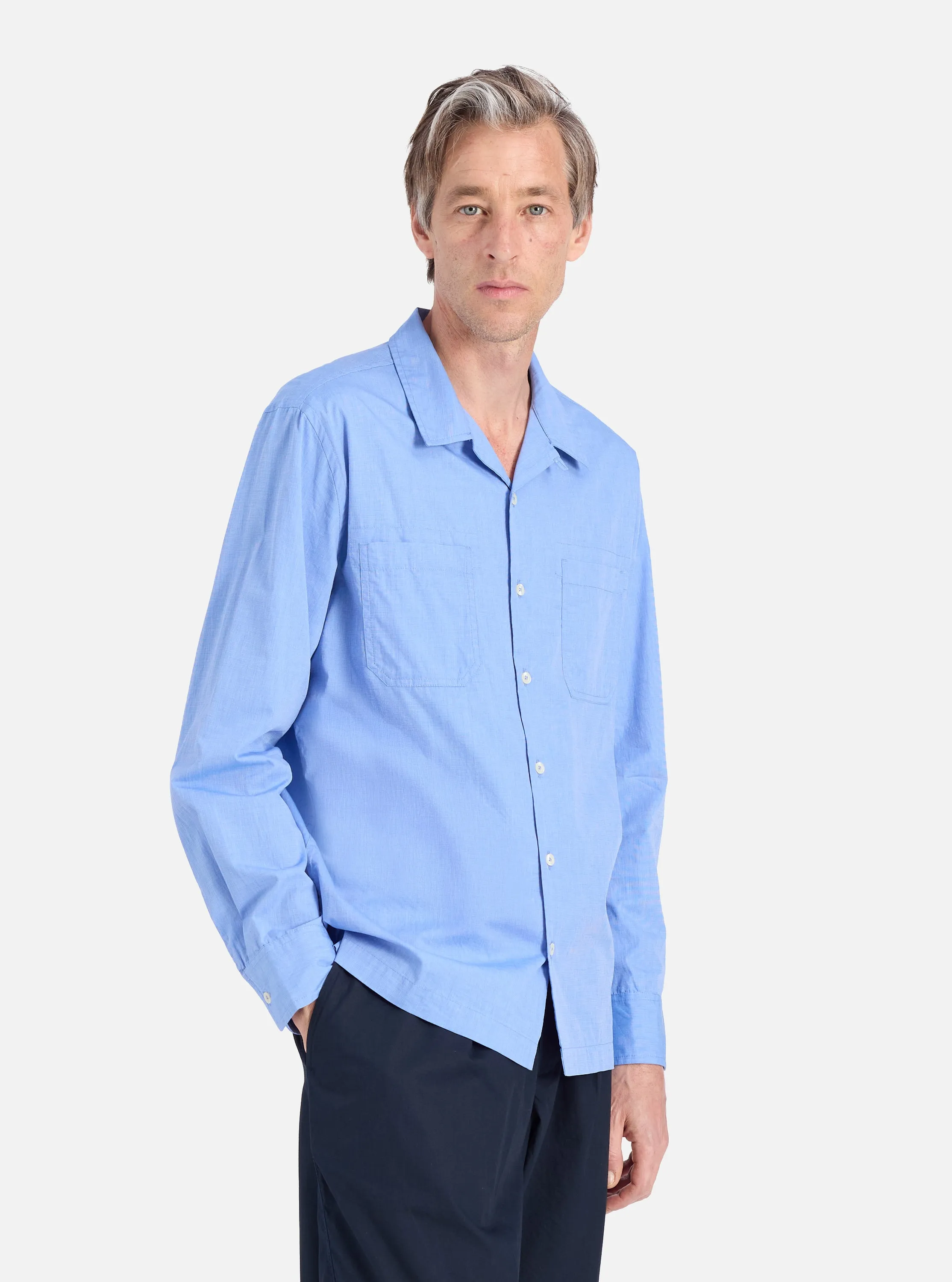 Blue End On End Cotton Garage Shirt Breathable Design