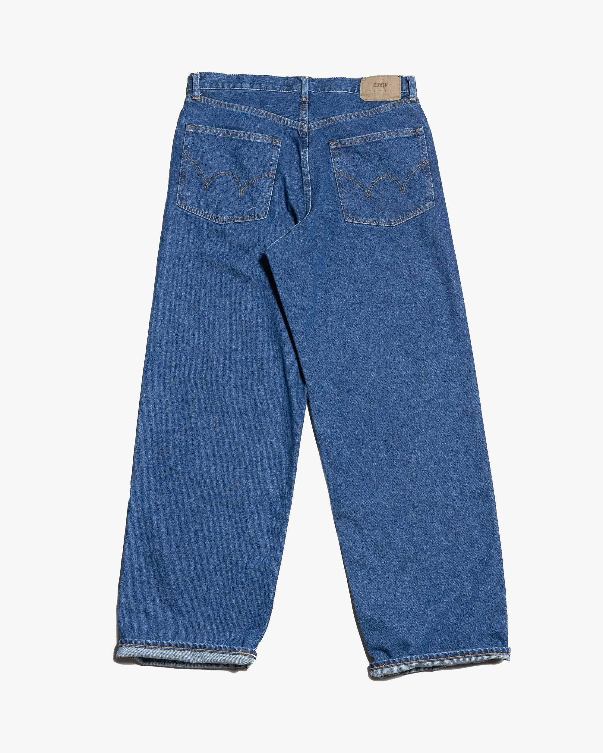 Edwin Made in Japan Wide Pant Loose Mens Jeans - 12.5oz Kaihara Pure Indigo Opened Denim / Blue Mid Used Daily Basic Basic Layers