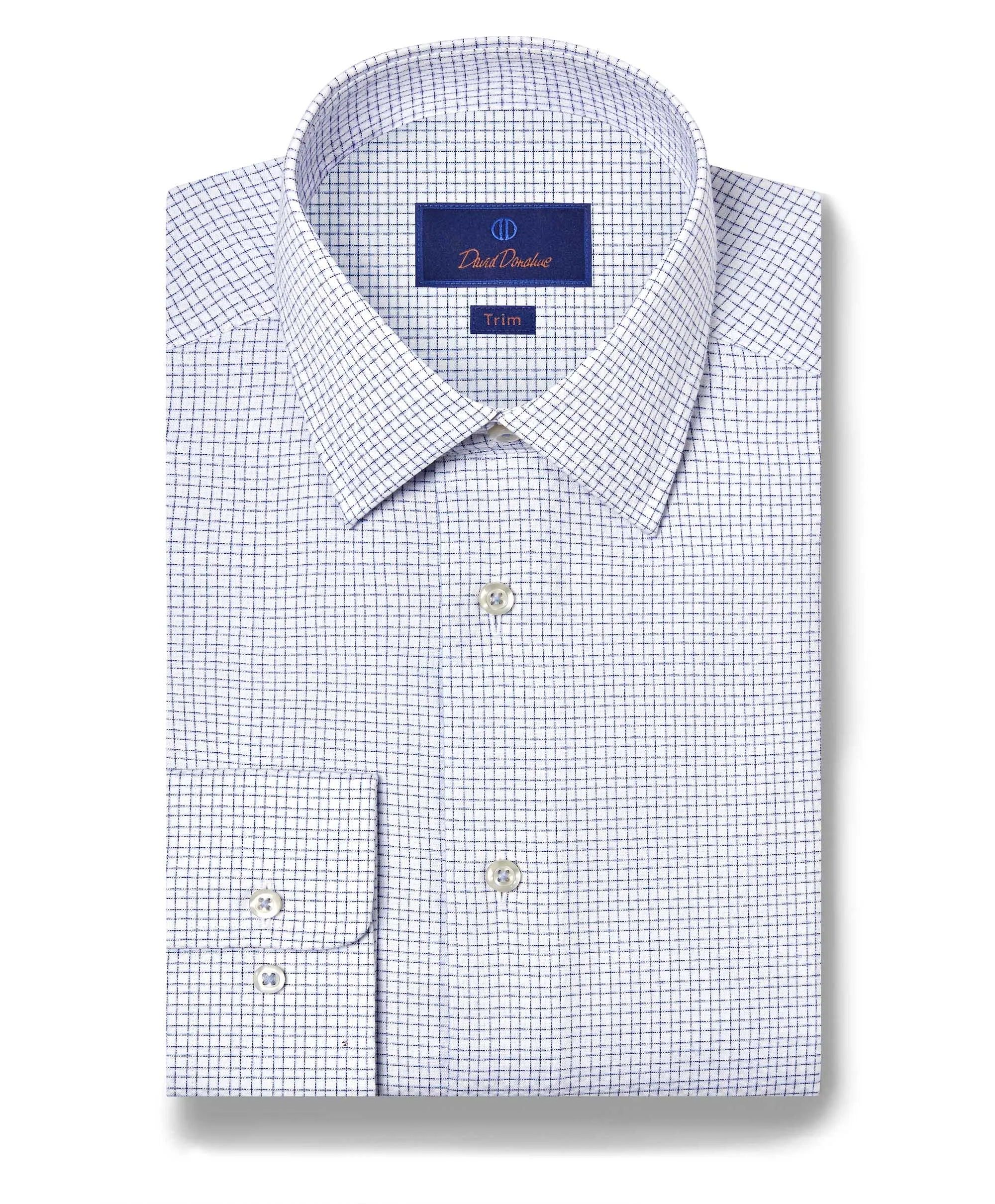 TBSP11801135 | White & Blue Shadow Check Dress Shirt Chic Option