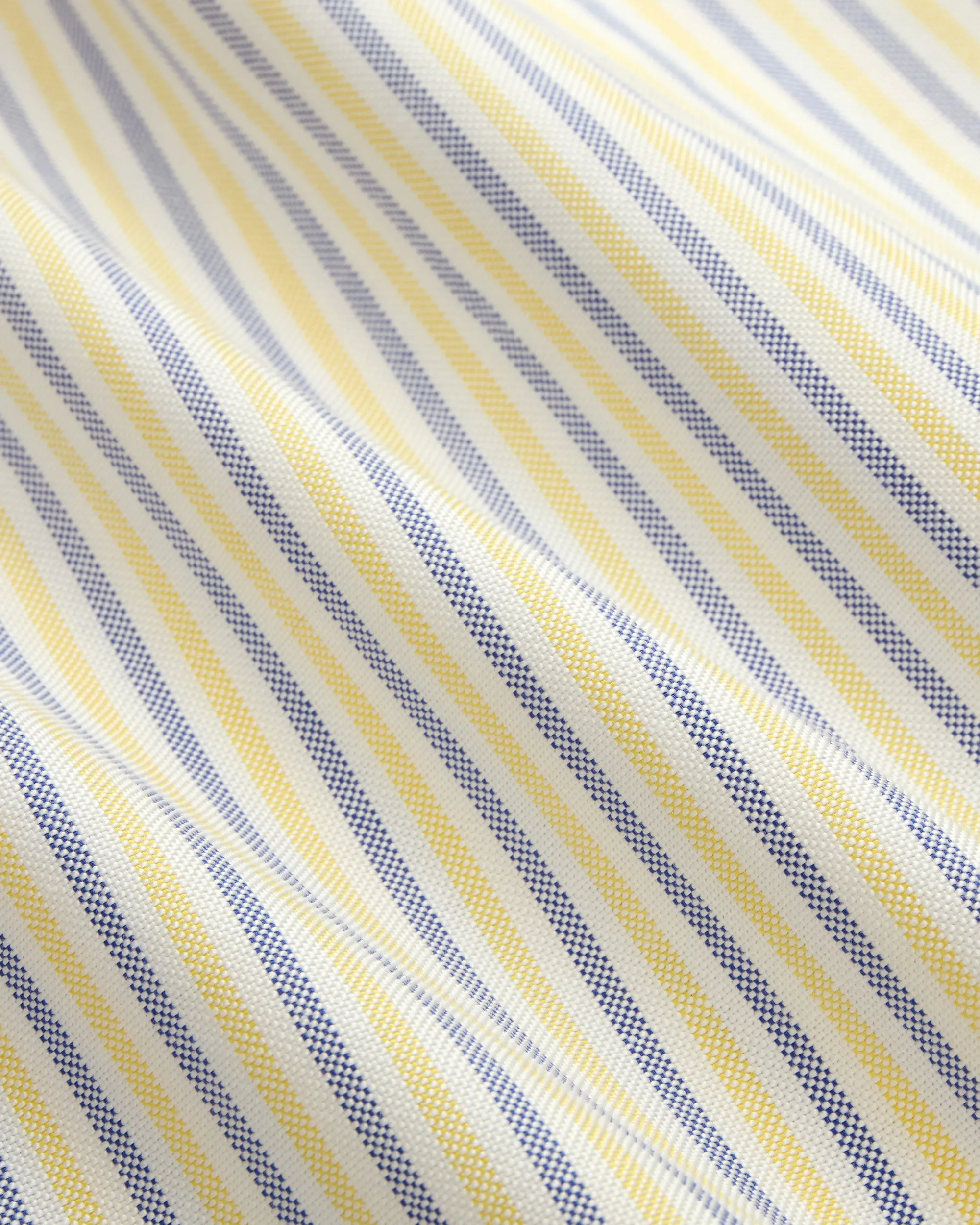 Made-in-USA Yellow & Blue Alternating Stripe Oxford Dress Shirt - Classic Fit Smooth Zipper Design Mature Elegance