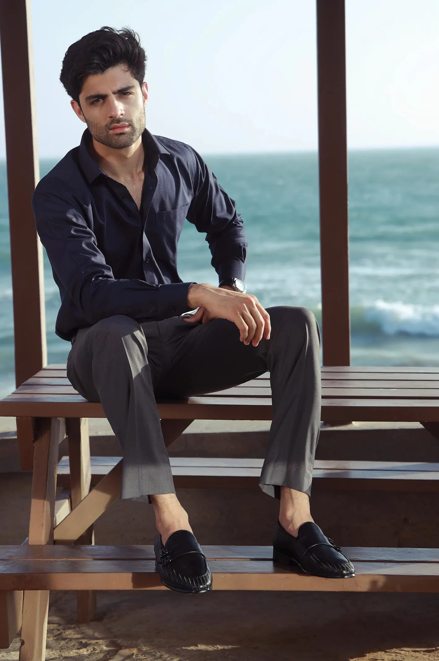 Black Men Formal Moccassins City Commuter Clean Surface