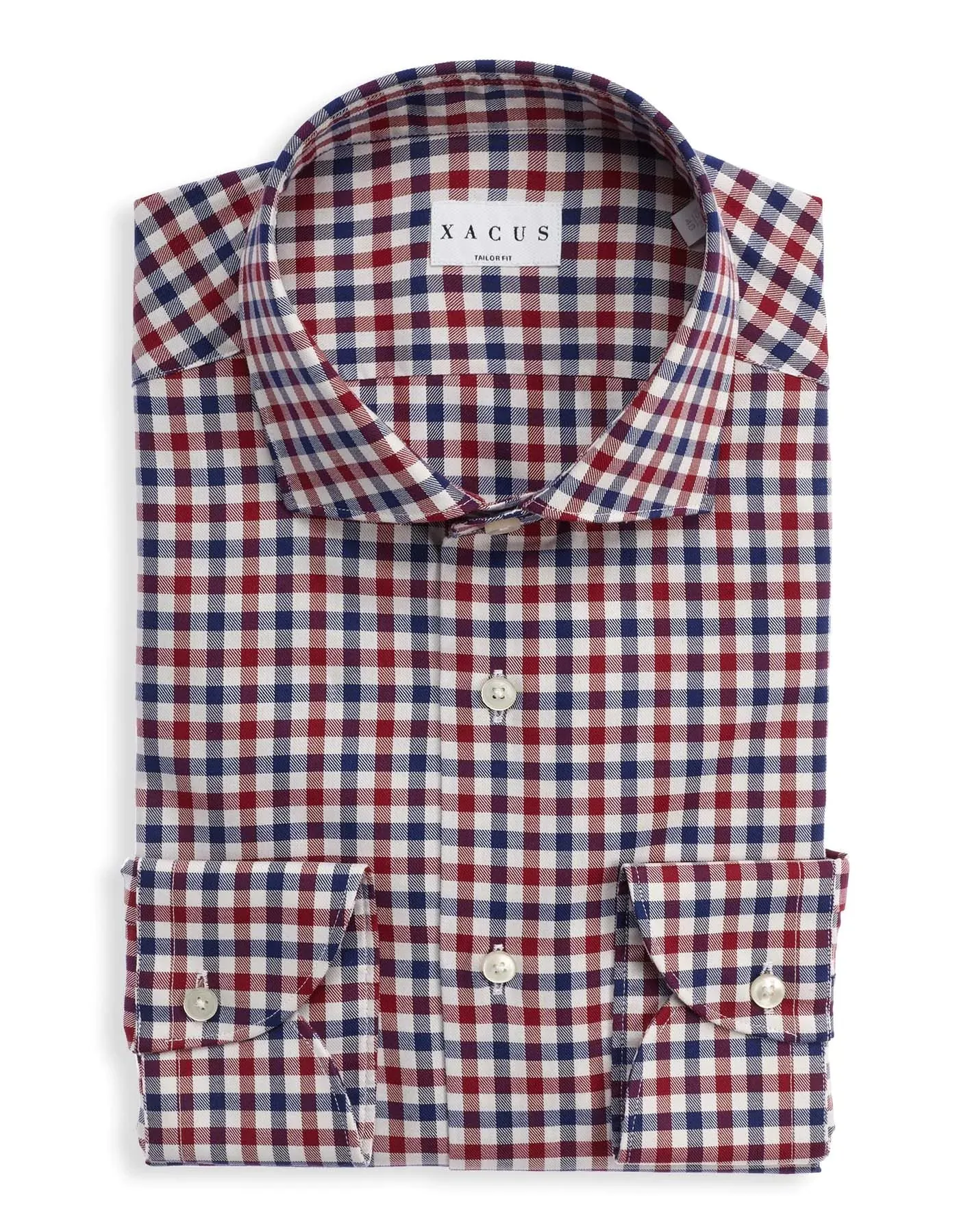 ID80393-Xacus Red Navy Graph Check Double Needle Hemming