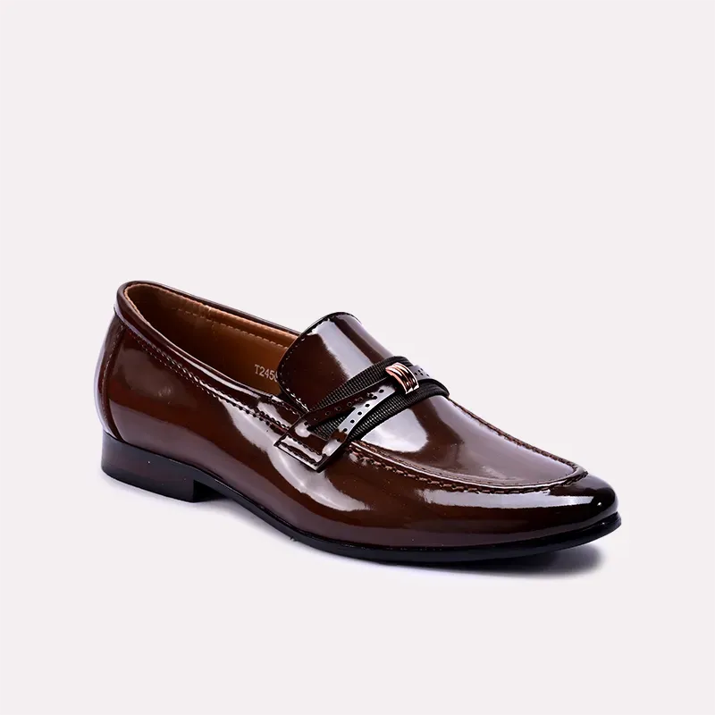 Emory Brown Glossy Slip On Dress Shoes 0111070 Dust Shade Stain Proof