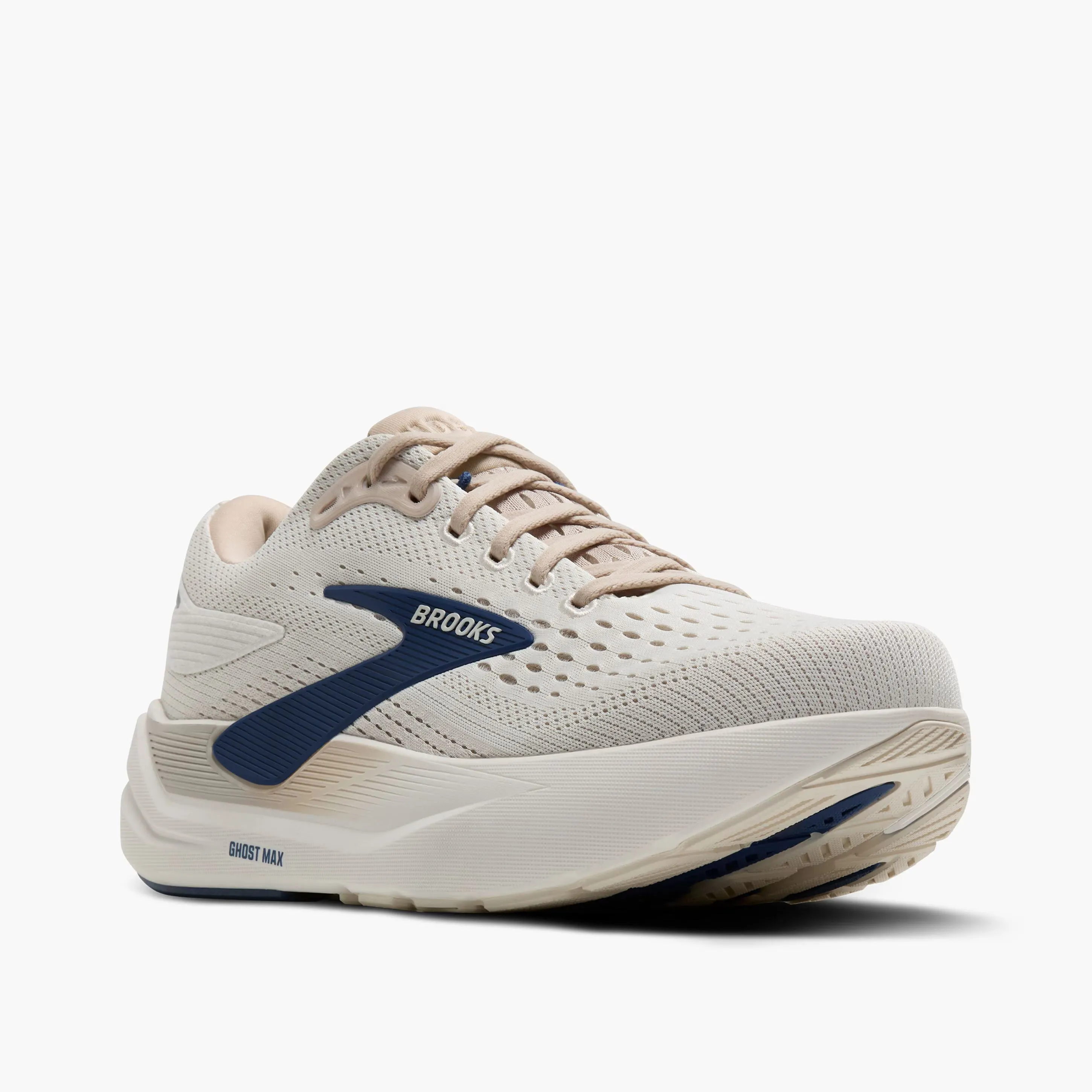 Men's Brooks Ghost Max 3 Road Running Shoe in Coconut/Chateau/Navy True to size running in parks