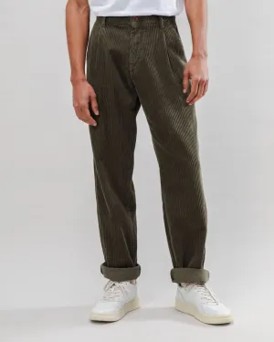Corduroy Pleated Chino Pants Stone Green Compact Packability High-waisted fit