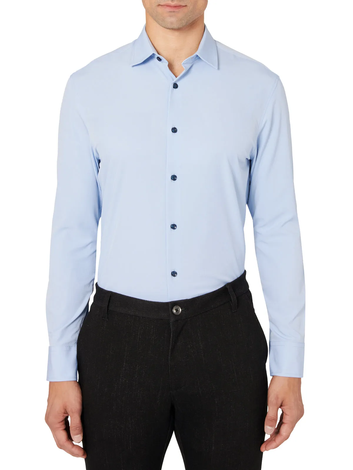 SOLID LIGHT BLUE PERFORMANCE DRESS SHIRT Chill Comfort Soft Texture