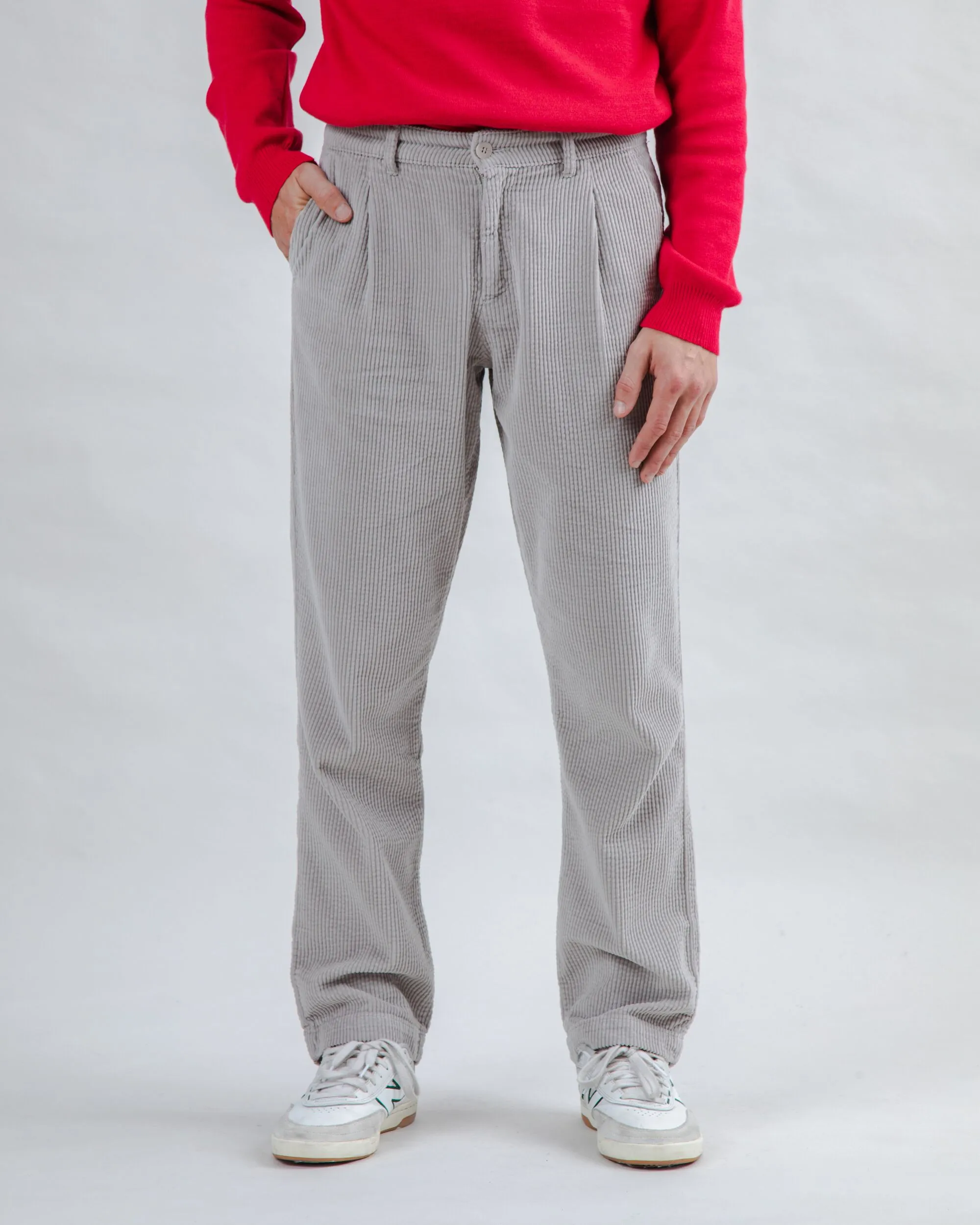Functional Comfort Wear Corduroy Pleated Chino Pants Grey