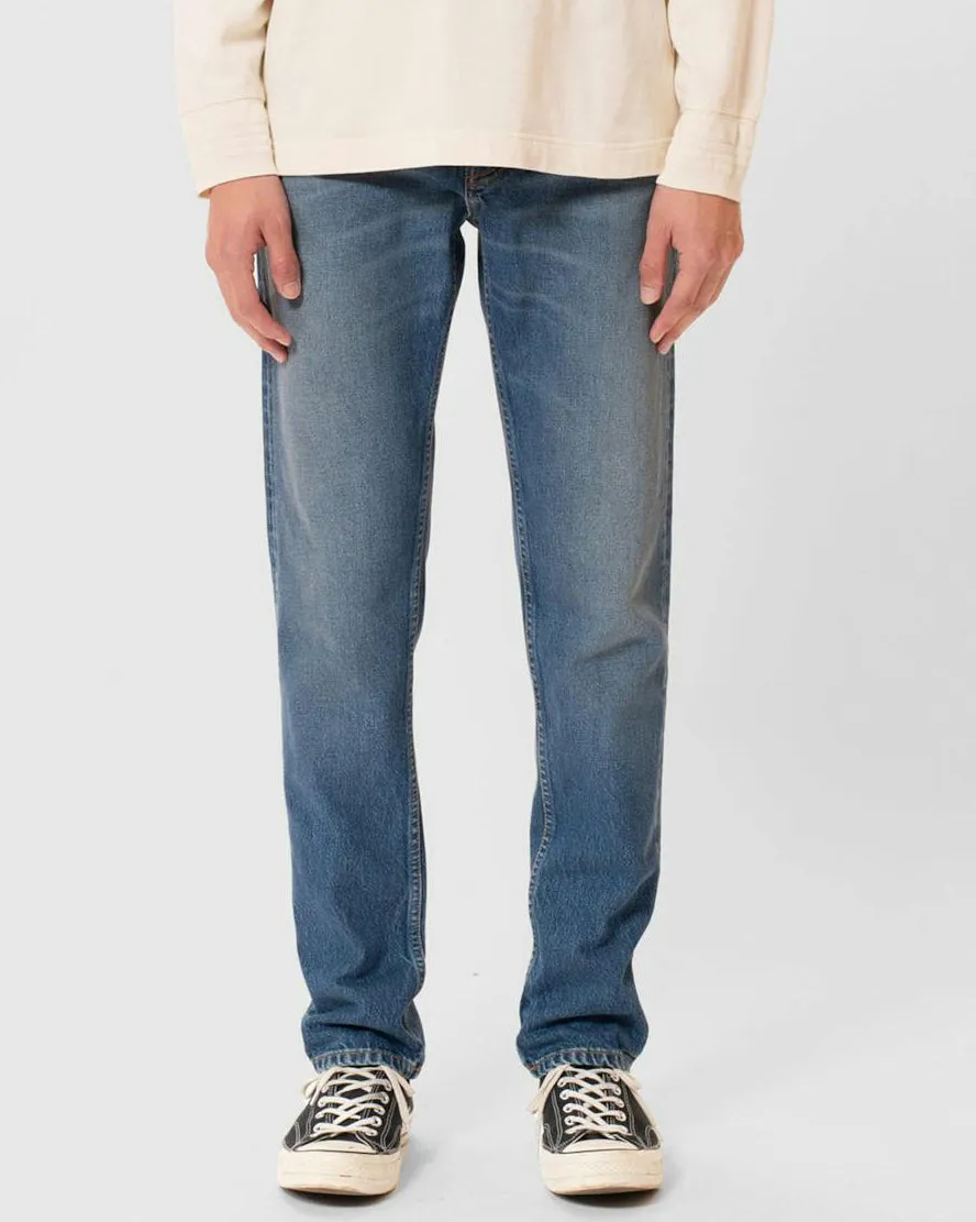 Nudie Steady Eddie II Regular Tapered Mens Jeans - Blue Haze Anytime Fit Casual Morning Stroll