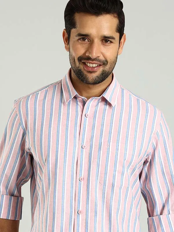 Men Striped Full Sleeve Cotton Shirt Gym Appropriate Anti Pilling Treatment