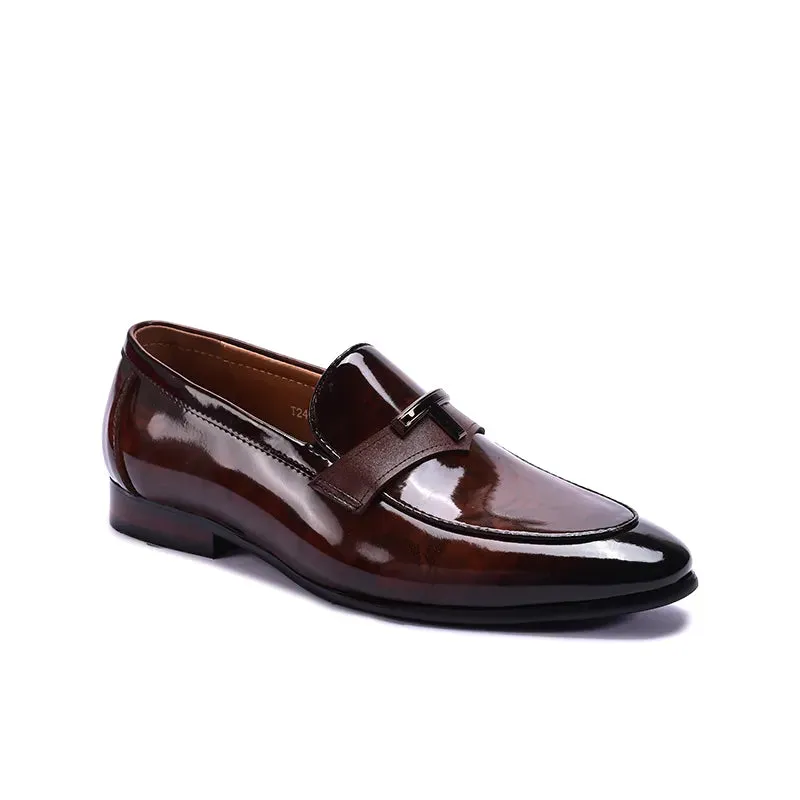 Brown Glossy Slip On Dress Shoes 0111269 Subtle Edge Opera Night