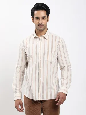 Adjustable Cuffs Men Striped Full Sleeve Cotton Corduroy Shirt