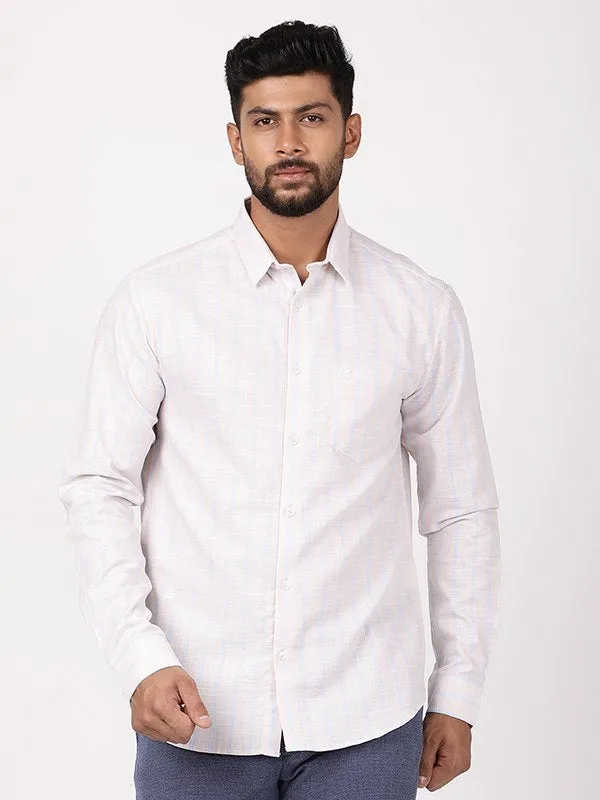Seamless Sides High Neck Men Striped Full Sleeve Cotton Shirt