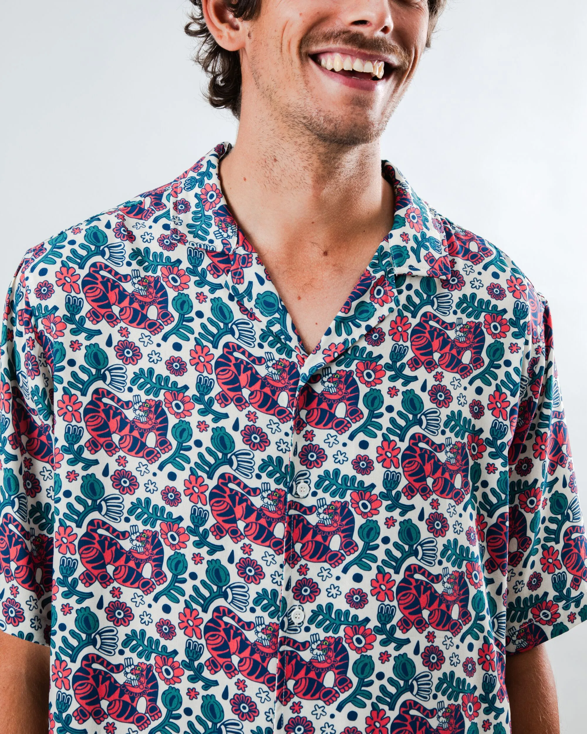 Exclusive Collection Asis Percales Tigris Aloha Shirt Ecru