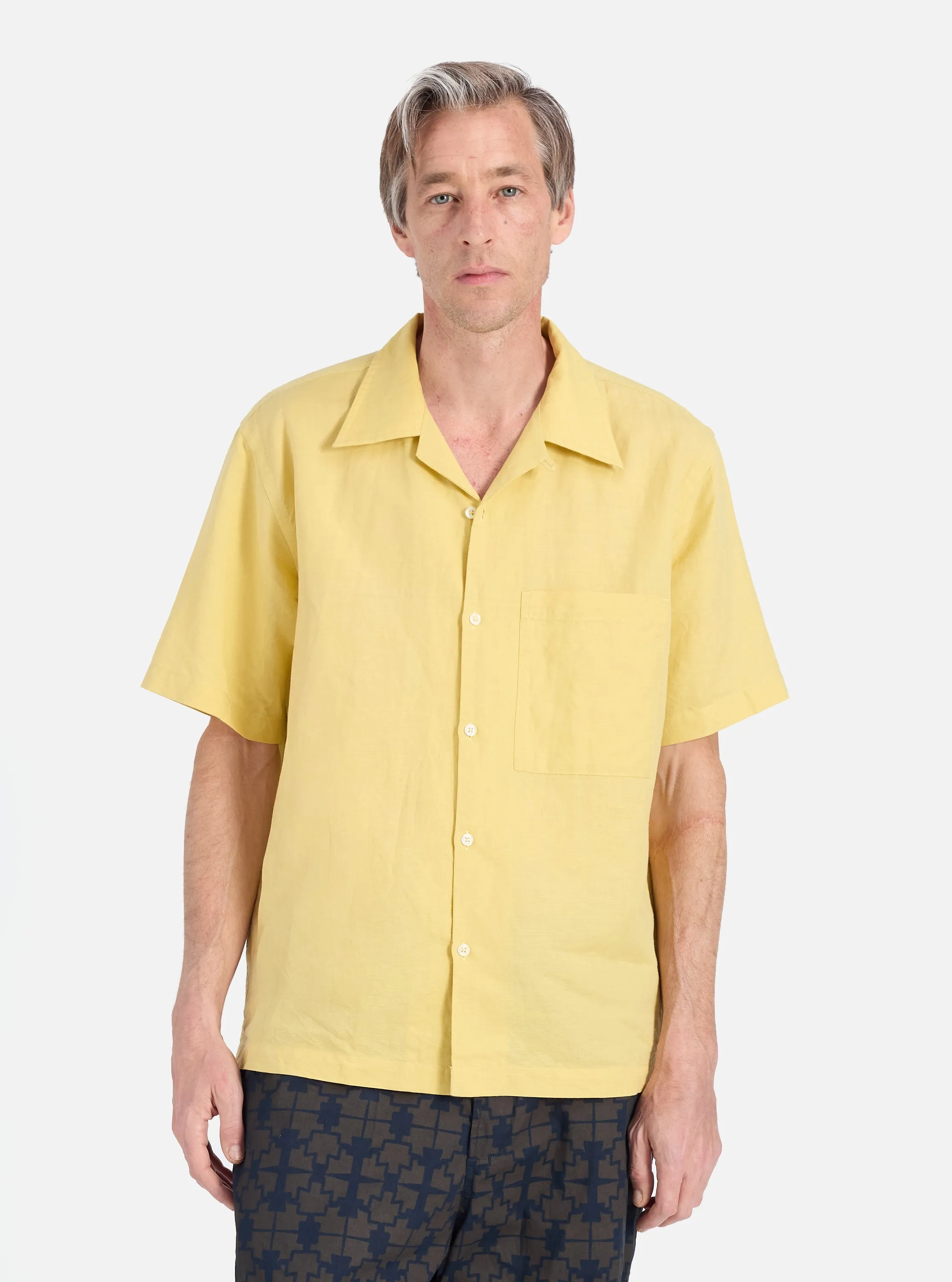 Lemon Linen Cotton Shirting Camp Shirt Cozy Fit Vintage Wash