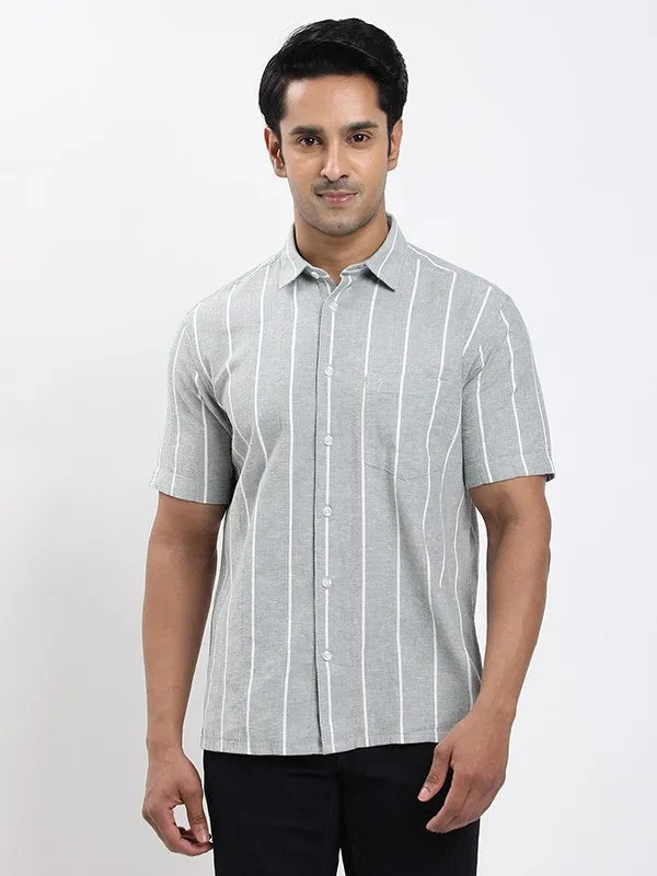 Fairtrade Men Striped Half Sleeve Cotton Blend Shirt Easy Care Reinforced Seams