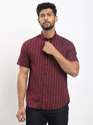 Night Out Bold colors Fairtrade Men Striped Half Sleeve Cotton Shirt