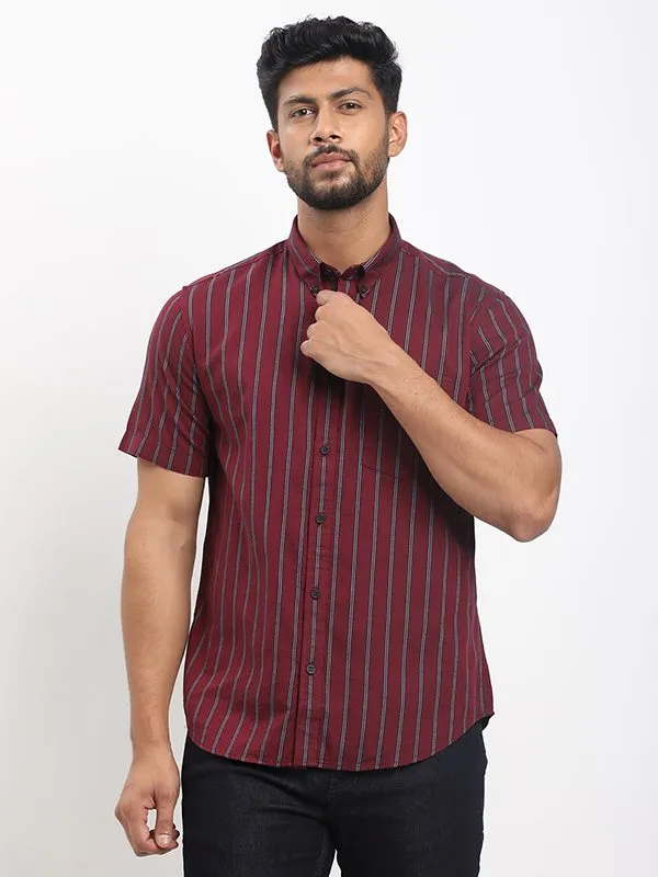 Night Out Bold colors Fairtrade Men Striped Half Sleeve Cotton Shirt