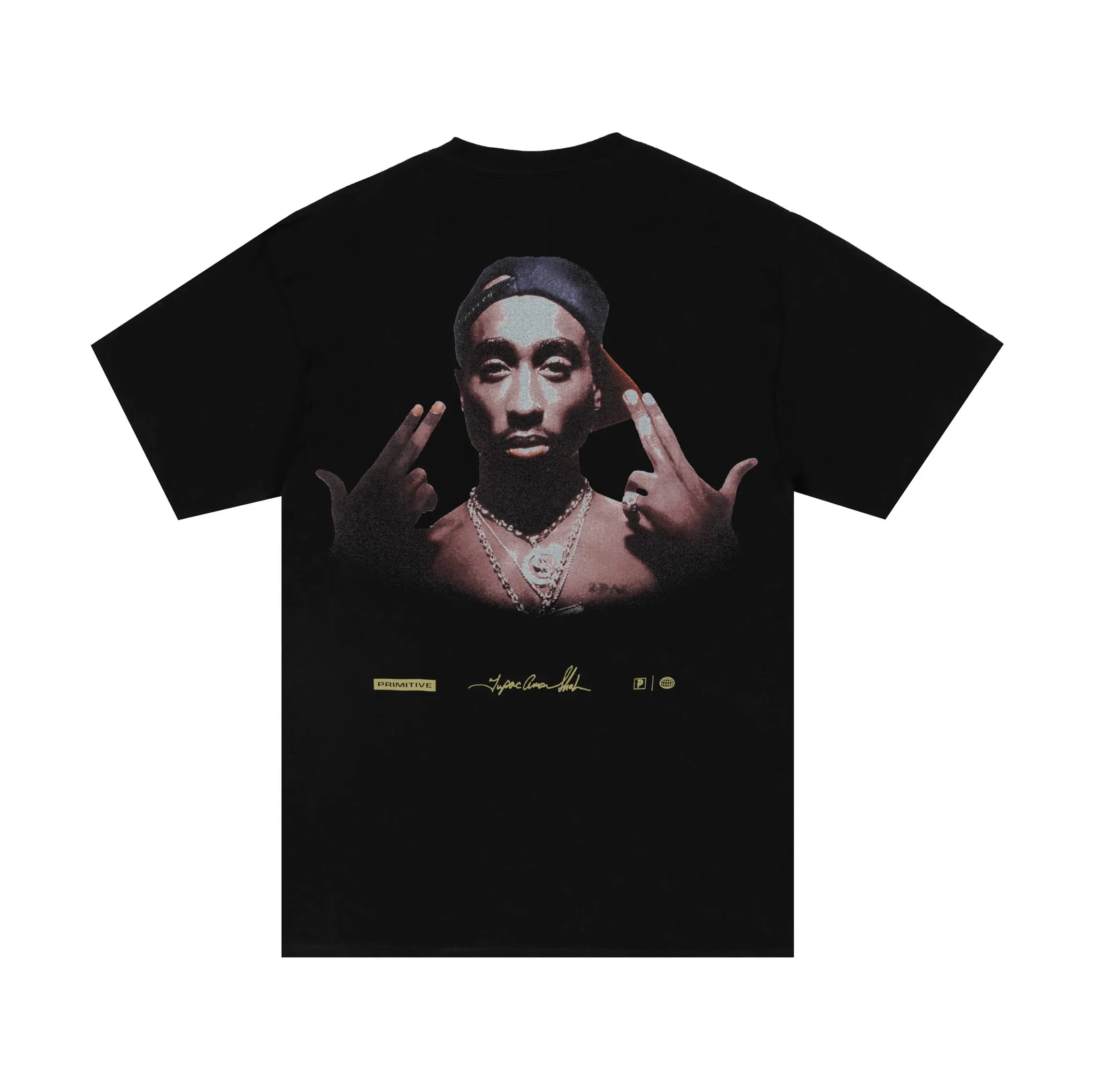 Tupac Stay Up II Mens Short Sleeve Shirt (Black/Gold) Reinforced Shoulders