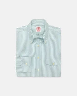 Made-in-USA Flap Pocket Green University Stripe Oxford Cloth Shirt - Classic Fit Seamless construction Designer Look