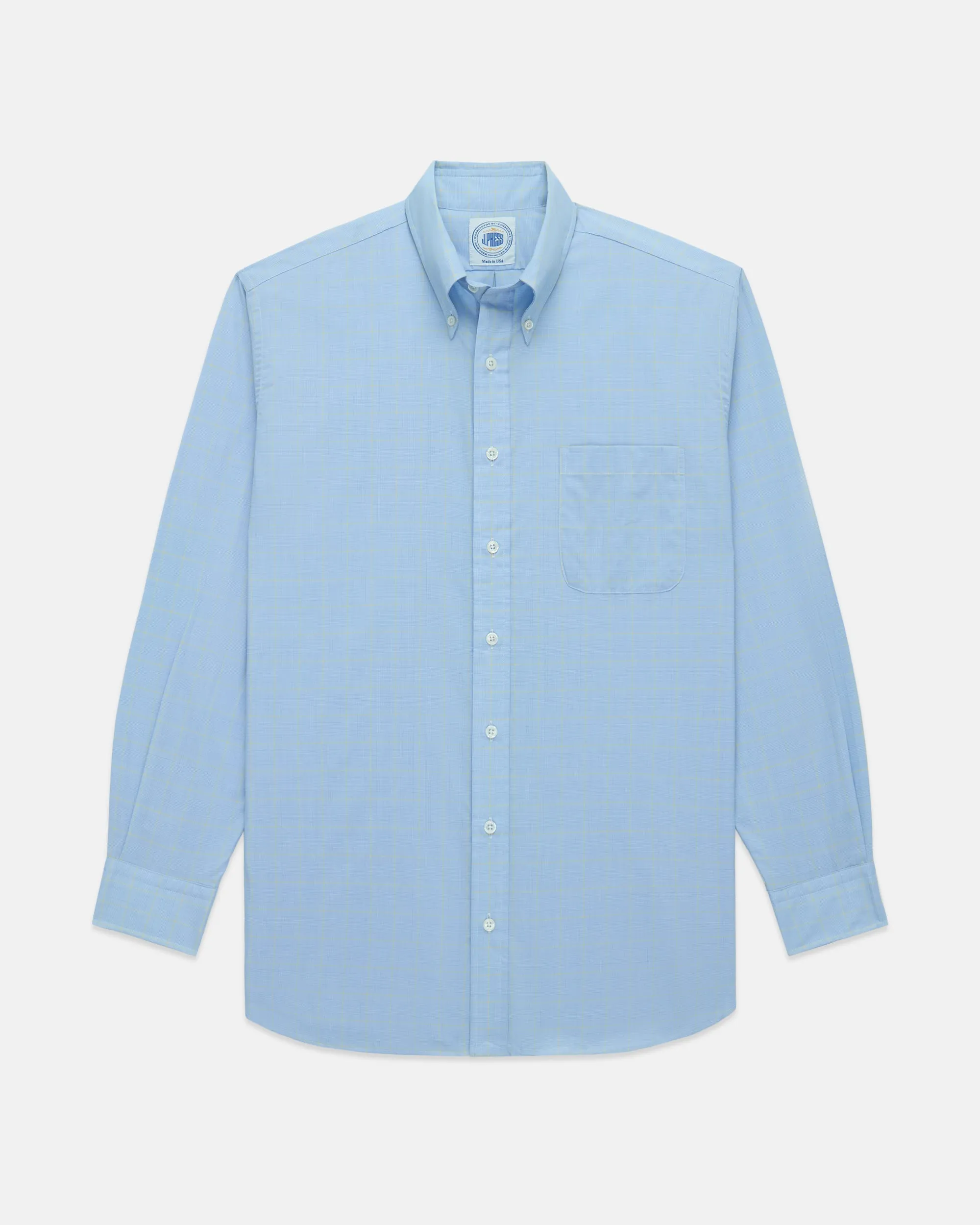 Made-in-USA Thomas Mason Blue & Yellow Glen Plaid Button Down Shirt - Regular Fit High Street Fashion Non Iron Fabric