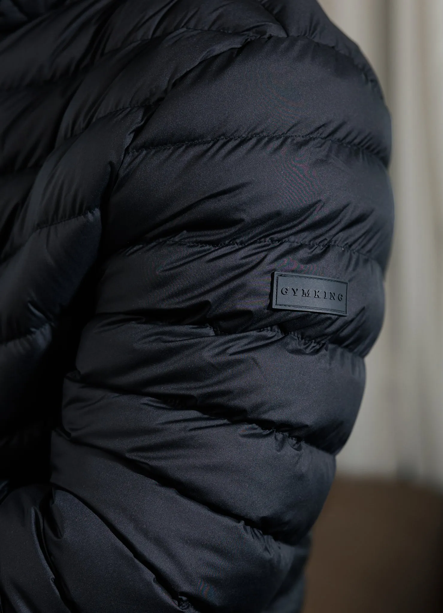 Gym King Endurance Puffer Jacket - Black Contrast Stitch Functional Zip Detail