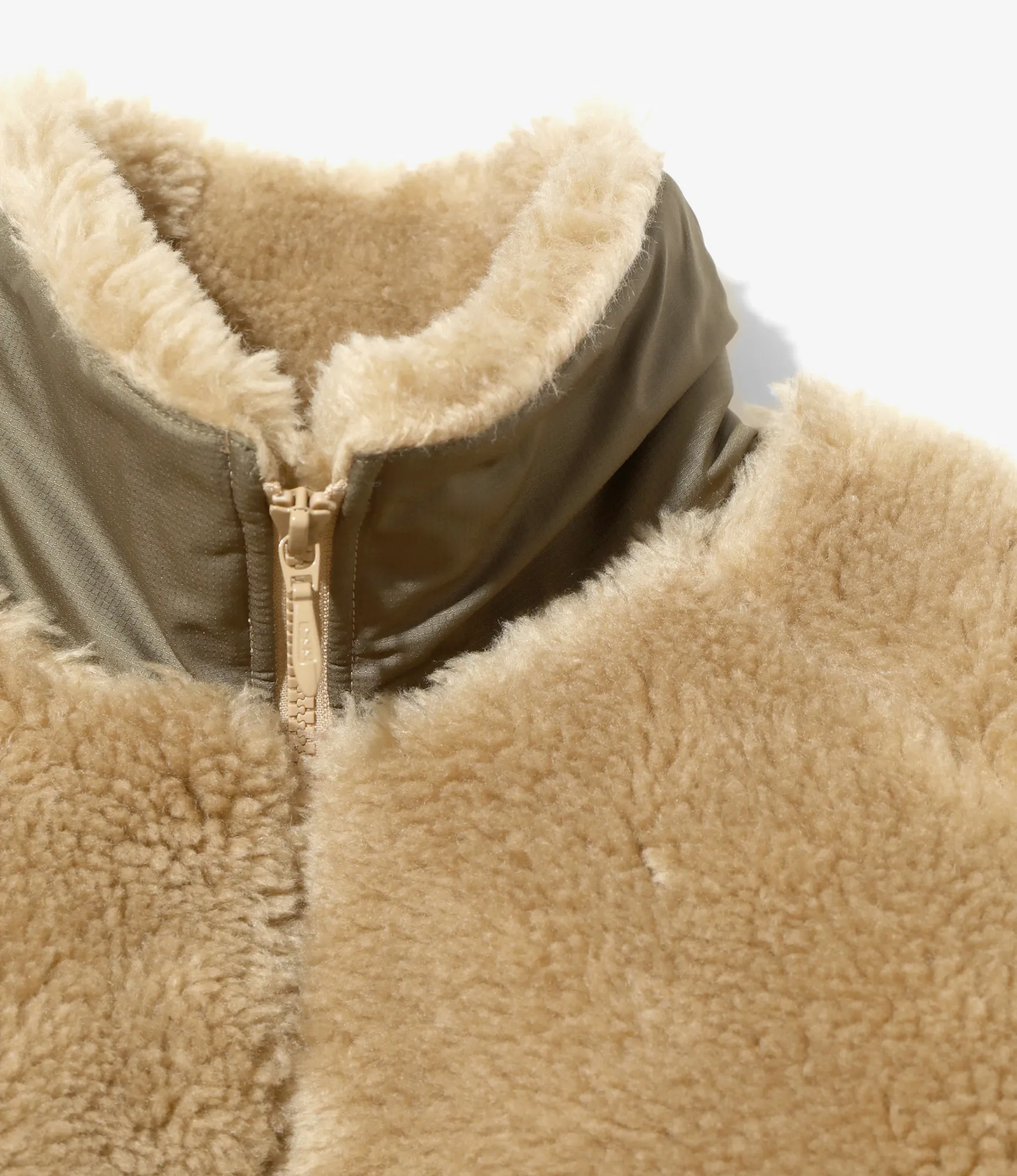 Double Breasted Mid Length Cut Faux Fur Jacket ?C Beige