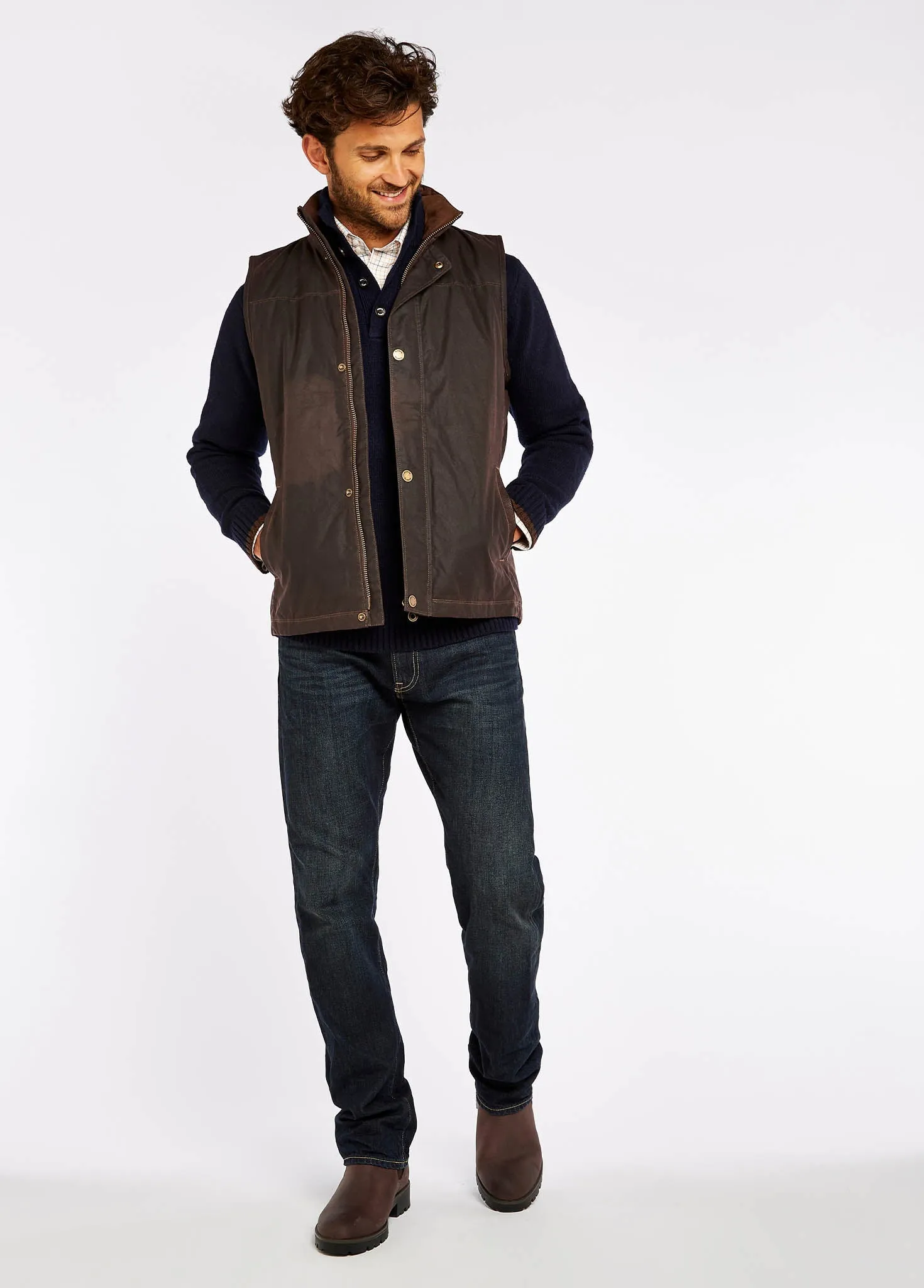 Mayfly Men's Waxed Cotton Vest - Java ReinforcedElbows Stylish Daily Fit