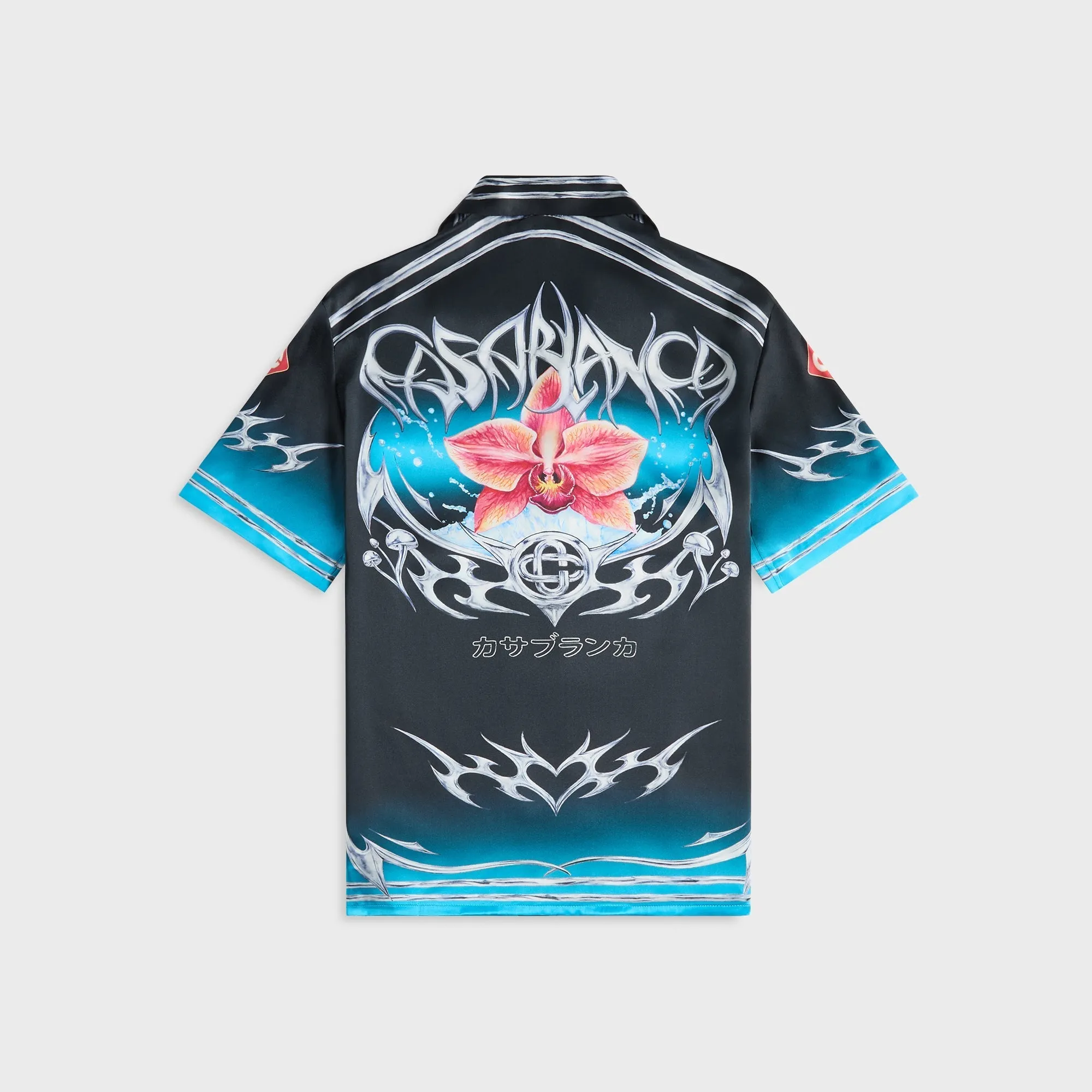 Ultra Lightweight Design Full Zip Closure Casablanca Cuban Collar Short Sleeve Shirt - Black