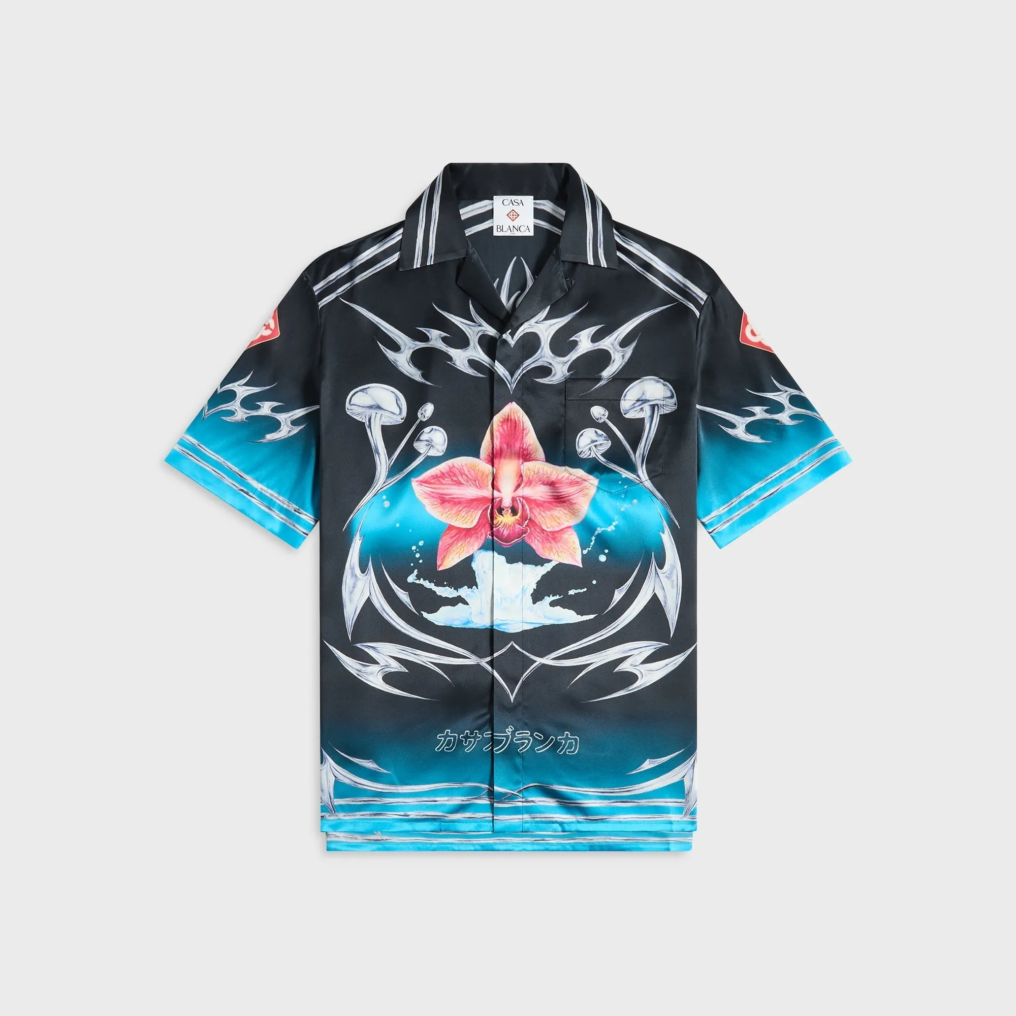 Body Mapped Ventilation Refined Style Casablanca Cuban Collar Short Sleeve Shirt - Black